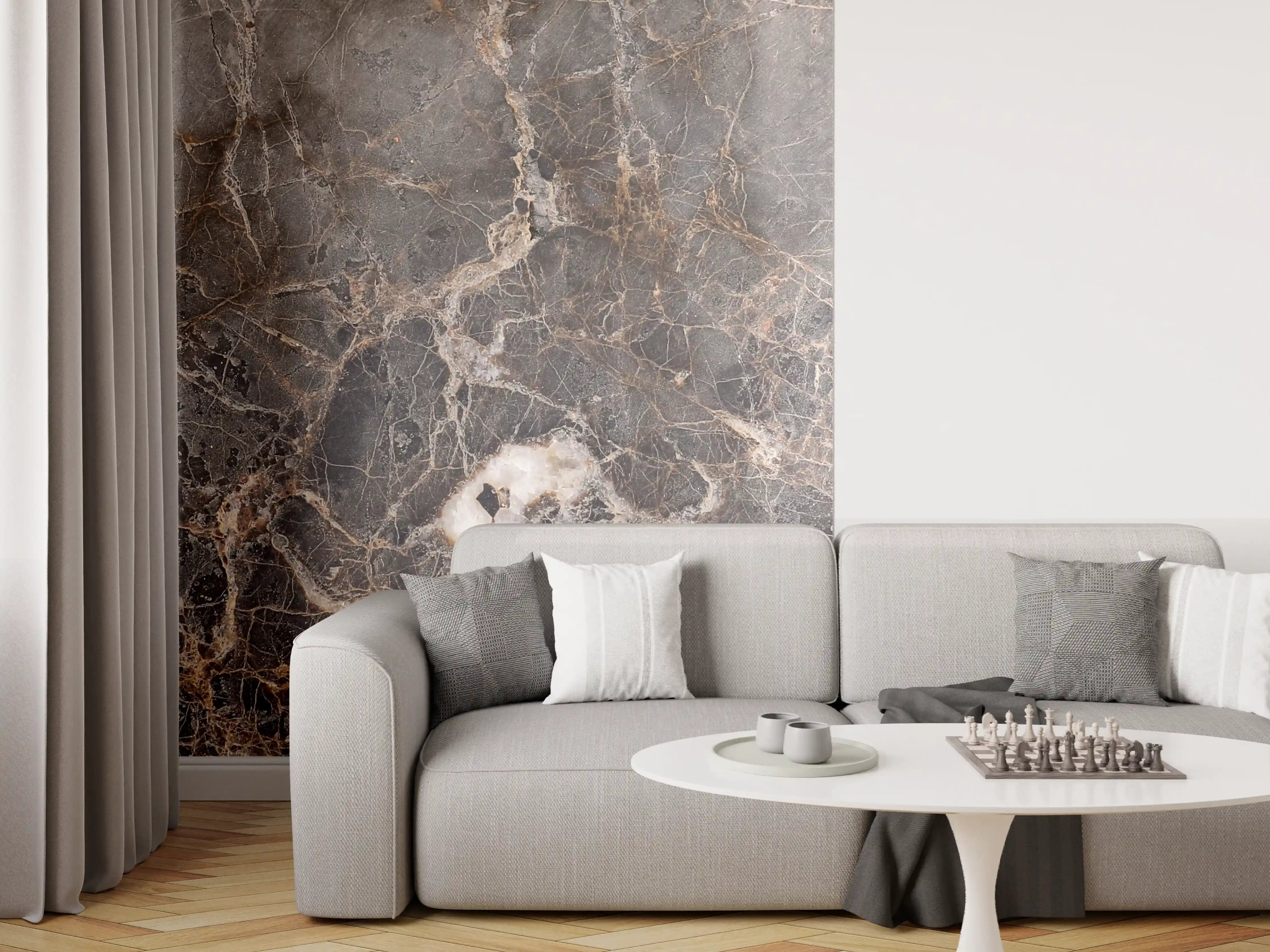 Wandverkleidung Wohnzimmer - Eleganter Marmor mit braunen und weißen Mustern