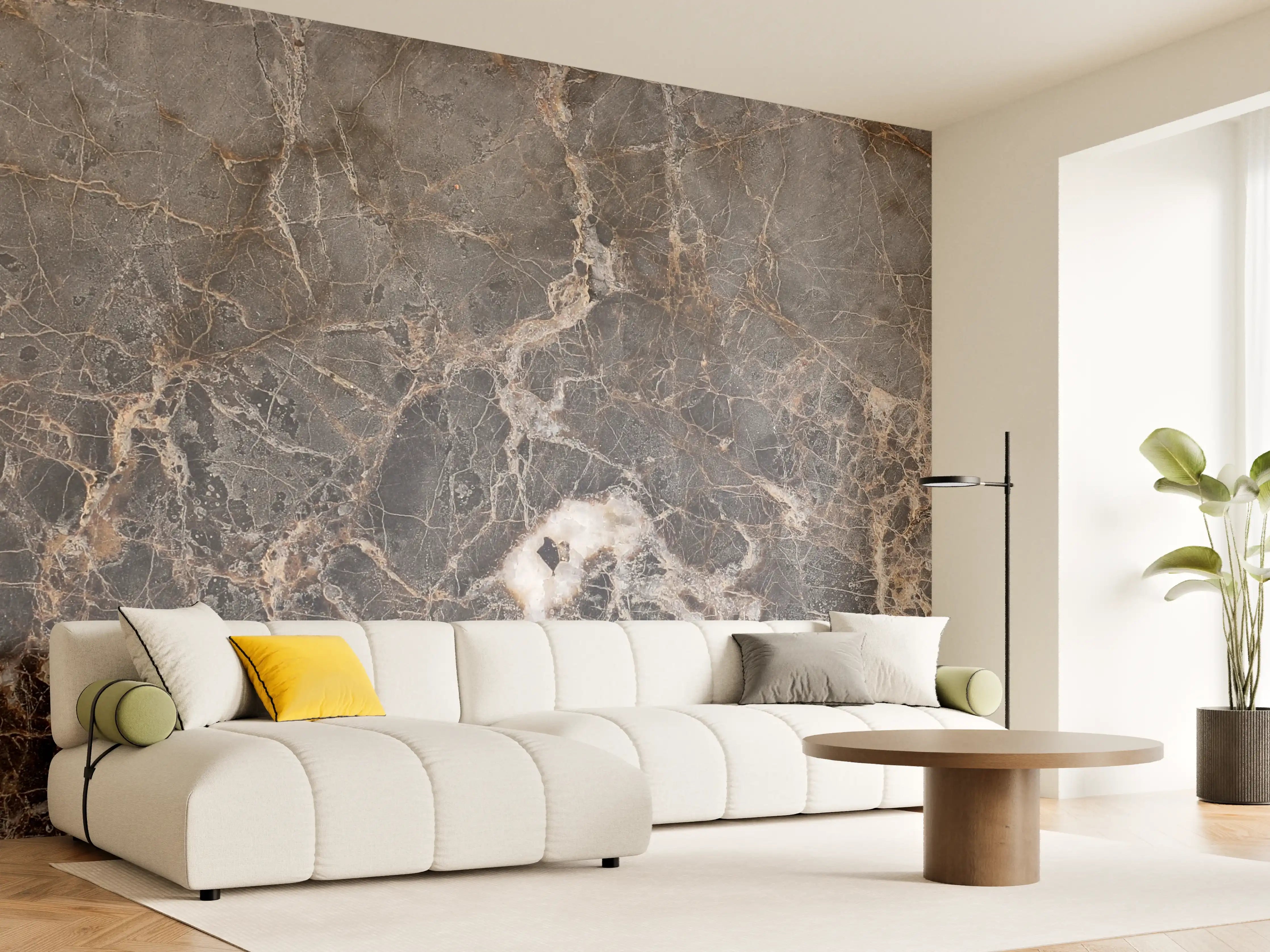 Wandverkleidung Wohnzimmer - Eleganter Marmor mit braunen und weißen Mustern