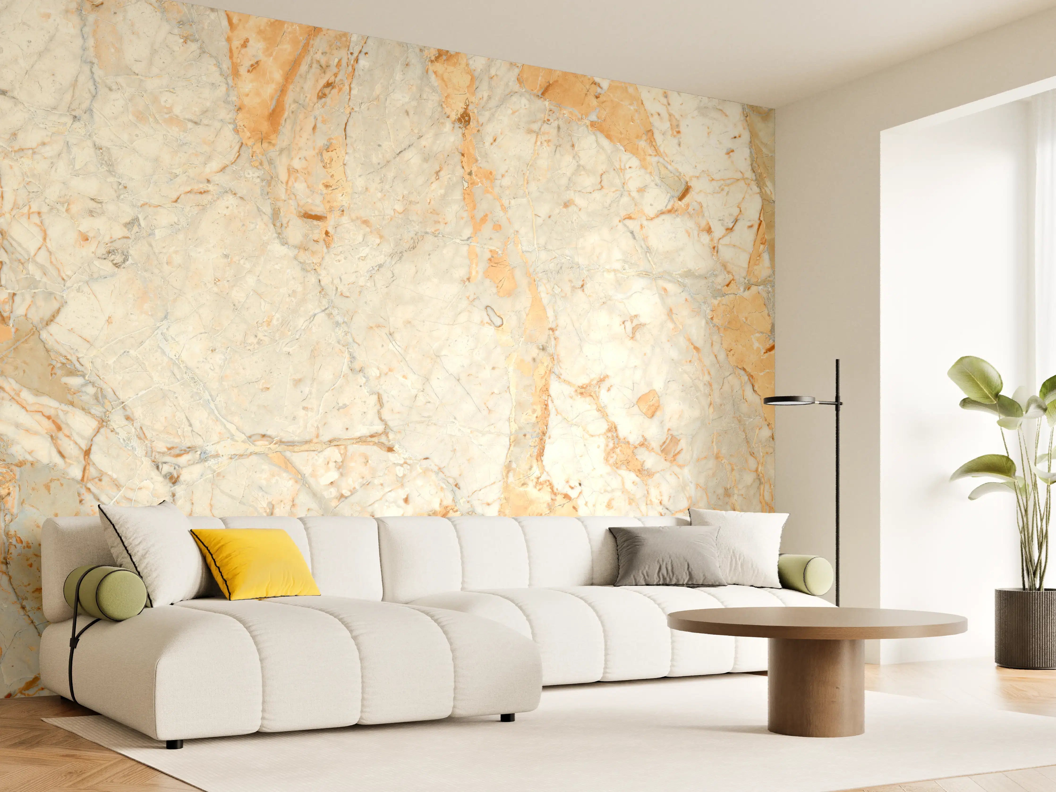 Wandverkleidung Wohnzimmer - Eleganter Marmorboden in warmen Tönen