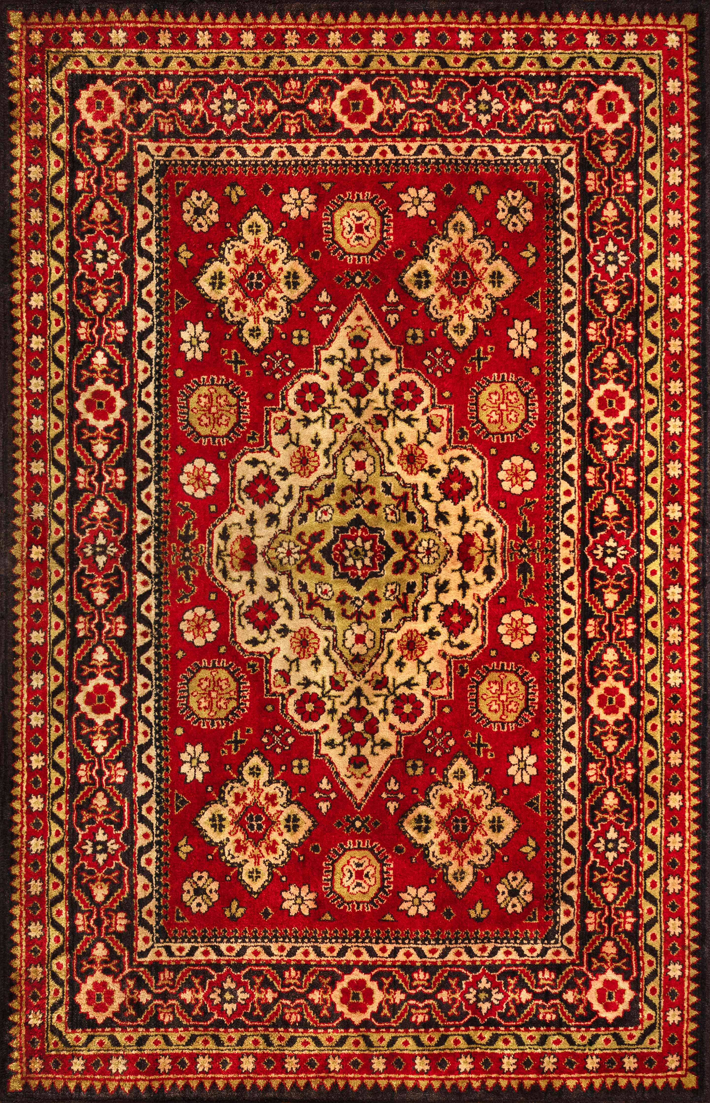 Wandverkleidung Wohnzimmer-Eleganter Orientteppich in Rot und Gold