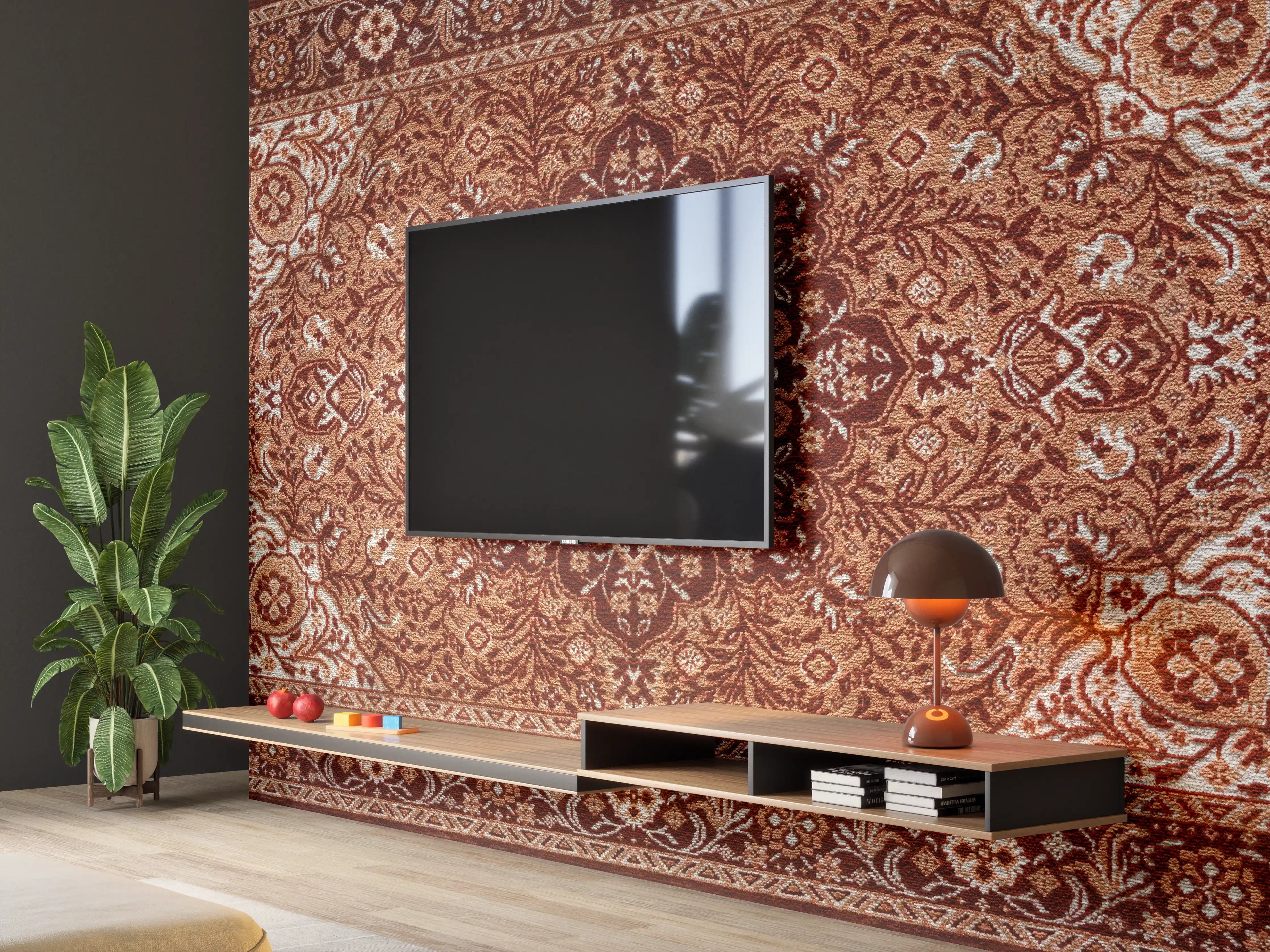 Wandverkleidung Wohnzimmer - Eleganter Perserteppich in warmen Tönen