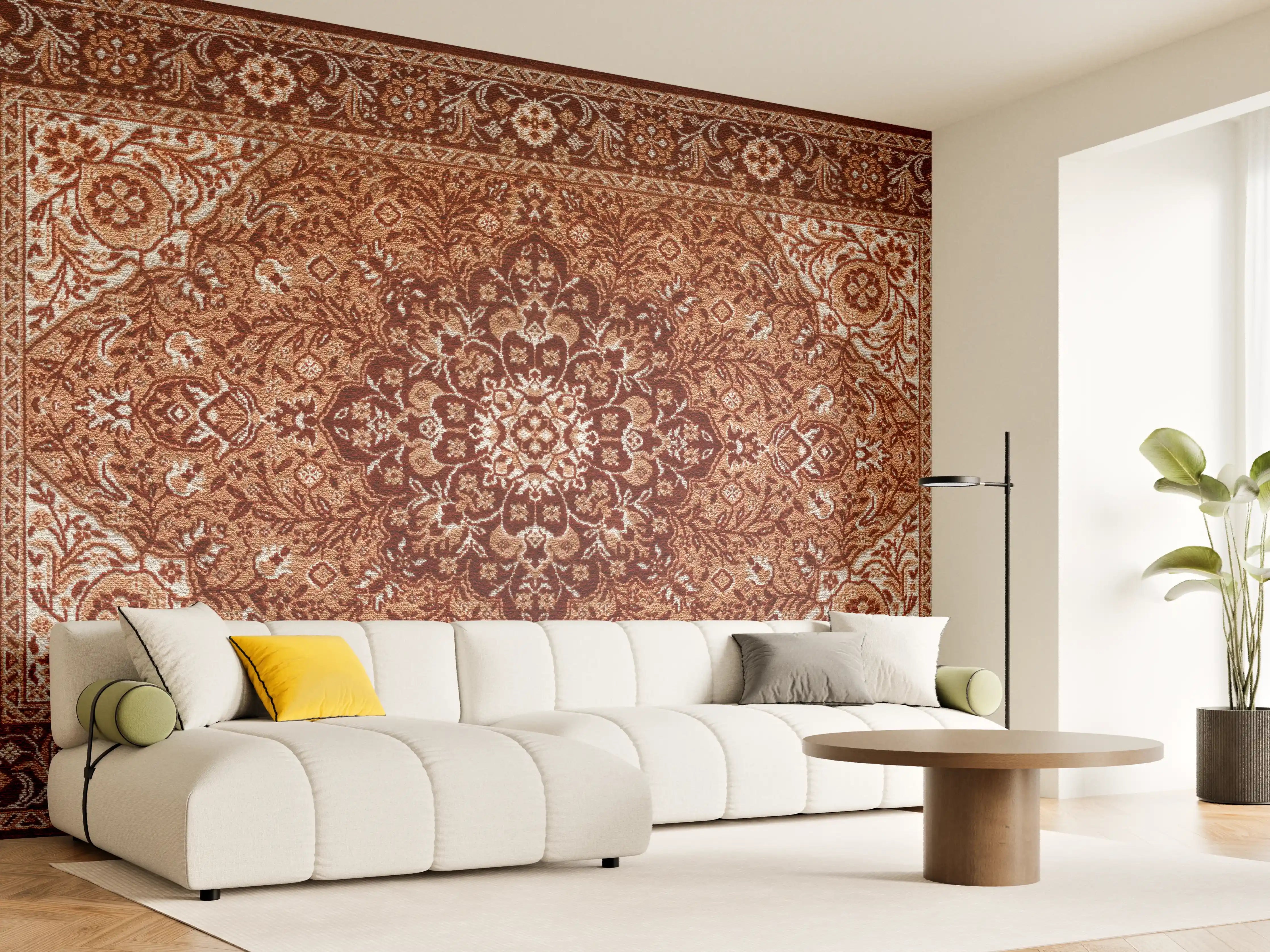 Wandverkleidung Wohnzimmer - Eleganter Perserteppich in warmen Tönen