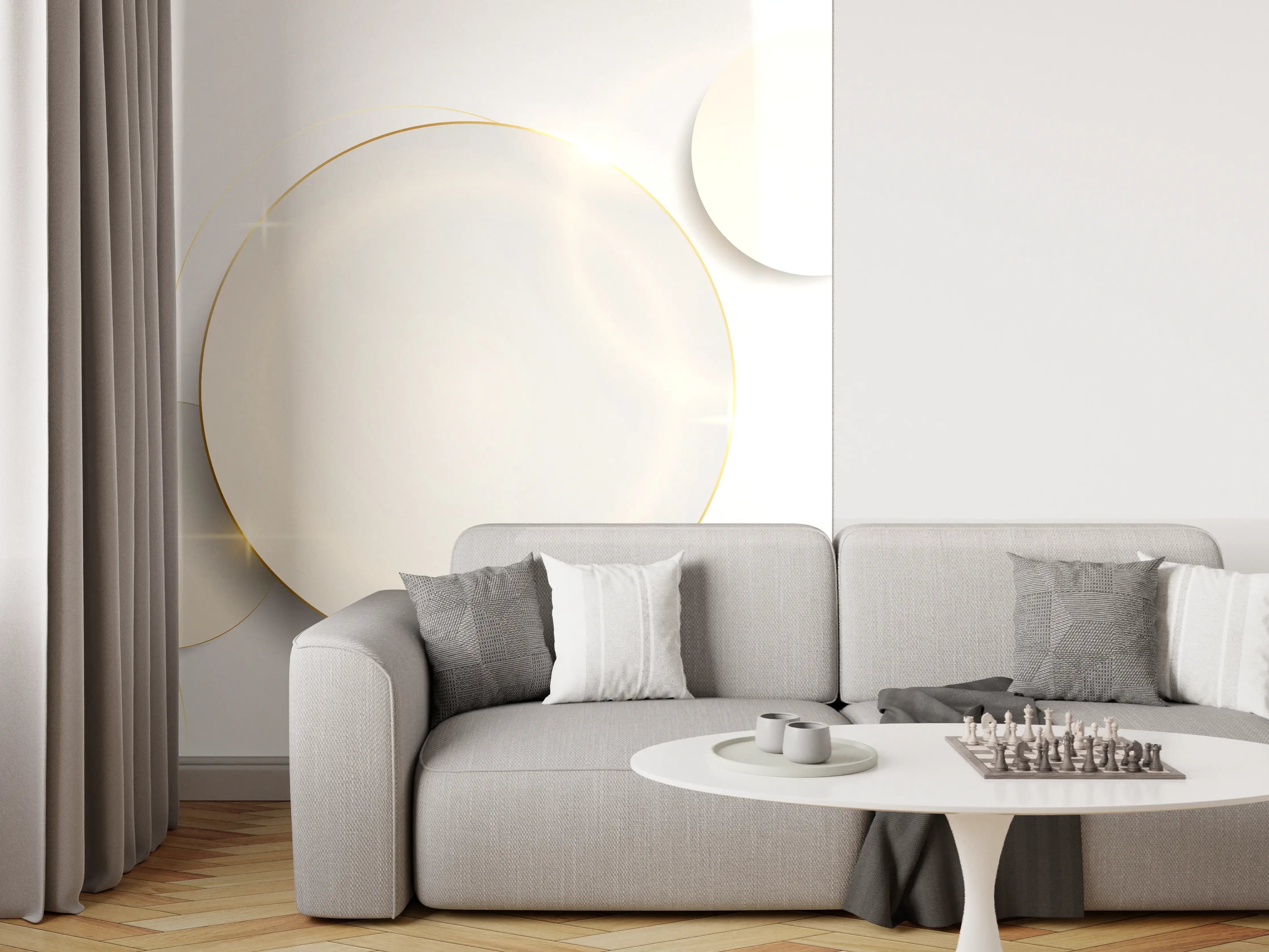 Wandverkleidung Wohnzimmer - Eleganter Weiß-Gold Hintergrund