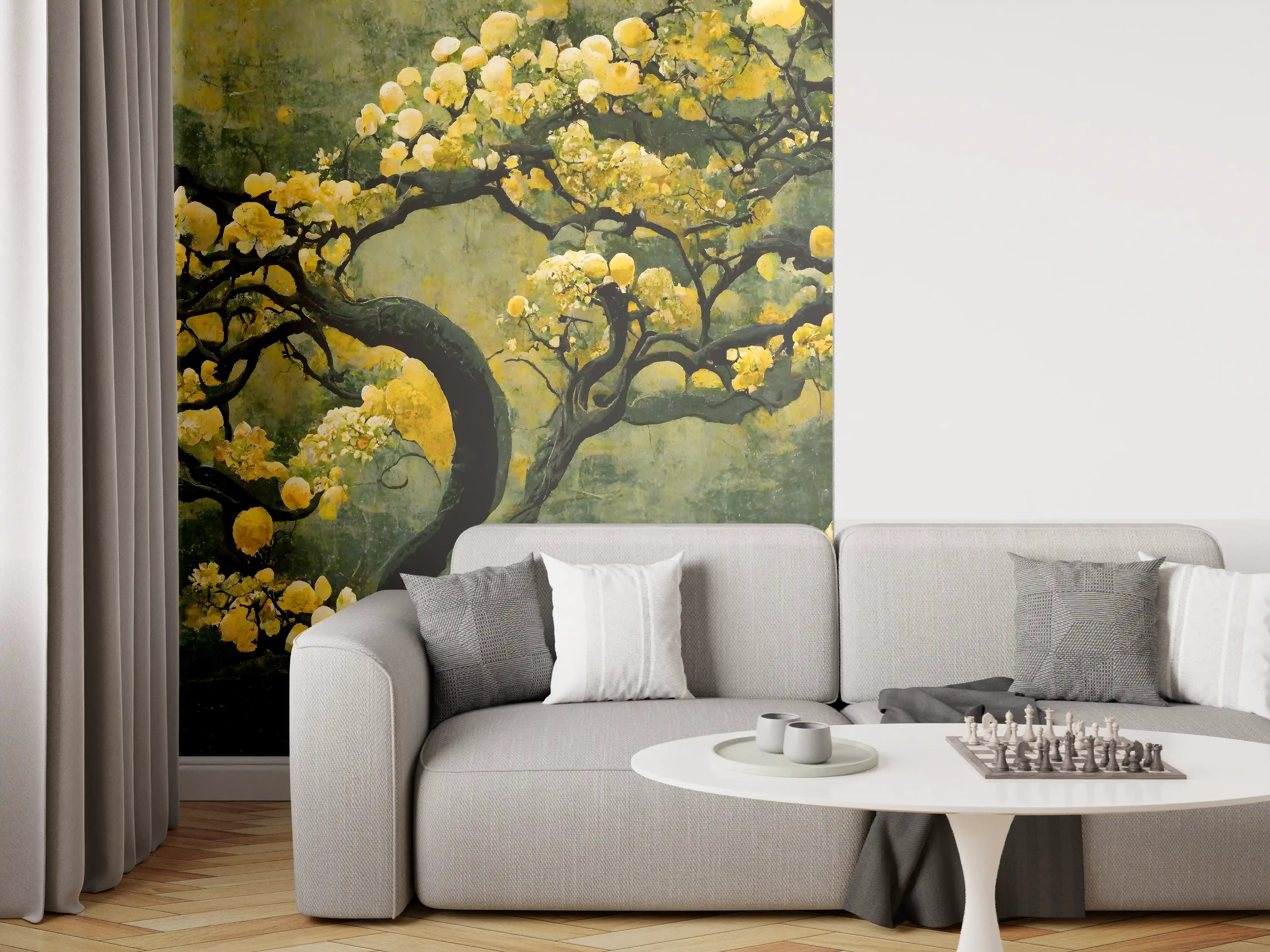 Wandverkleidung Wohnzimmer - Eleganter goldener Blütenbaum in der Natur