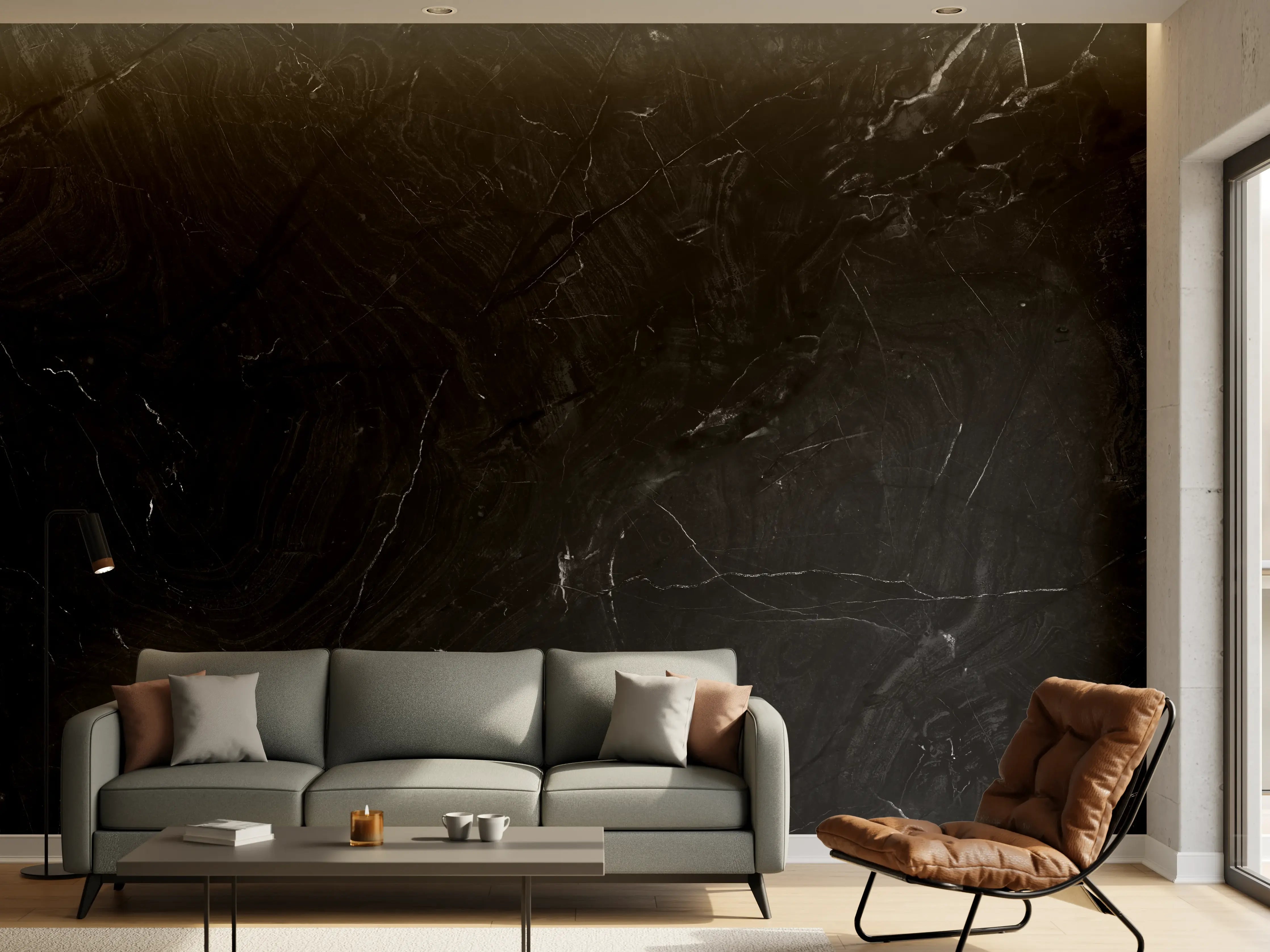 Wandverkleidung Wohnzimmer - Eleganter schwarzer Marmor
