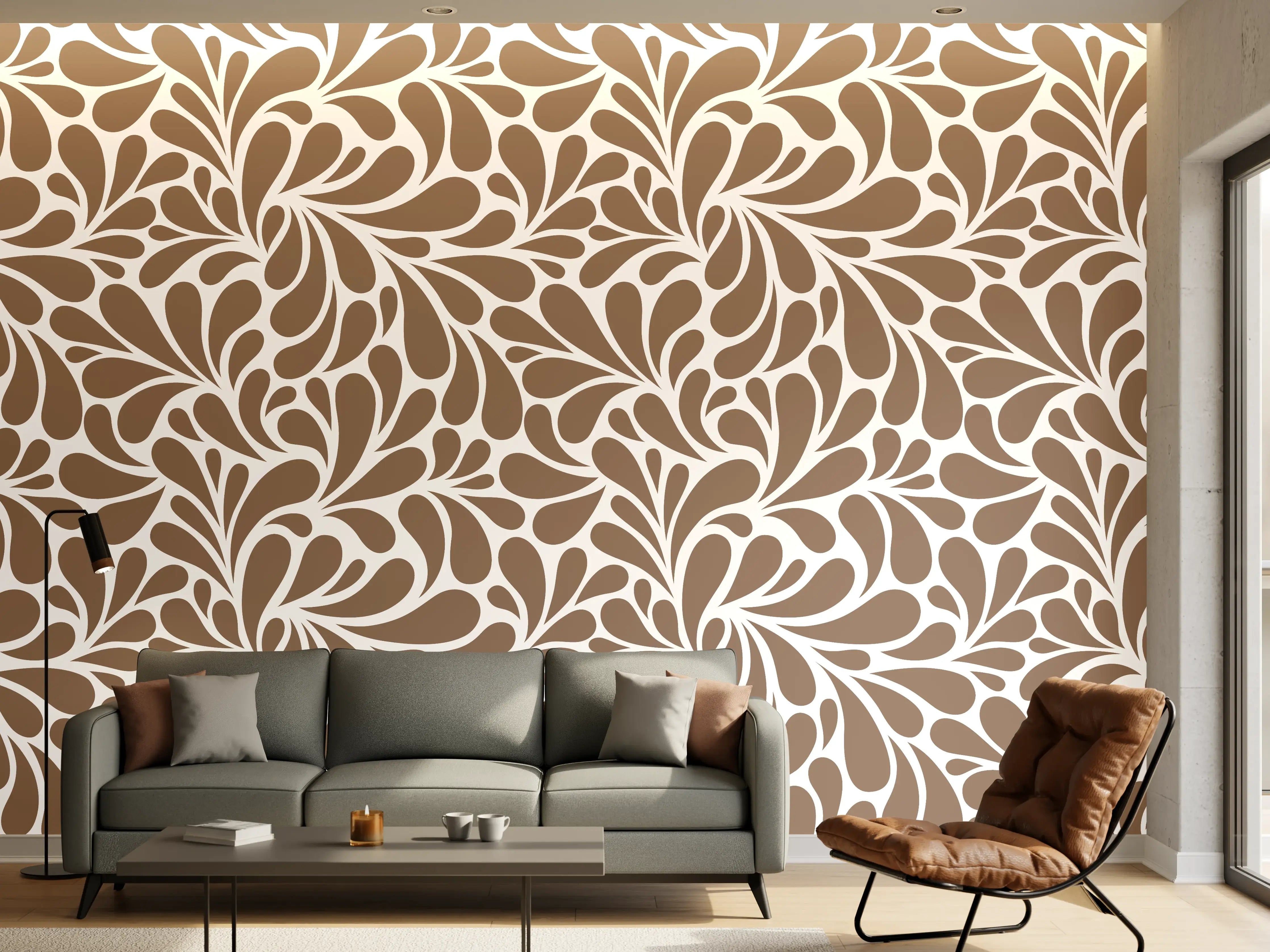 Wandverkleidung Wohnzimmer - Elegantes Arabesken-Muster in Braun