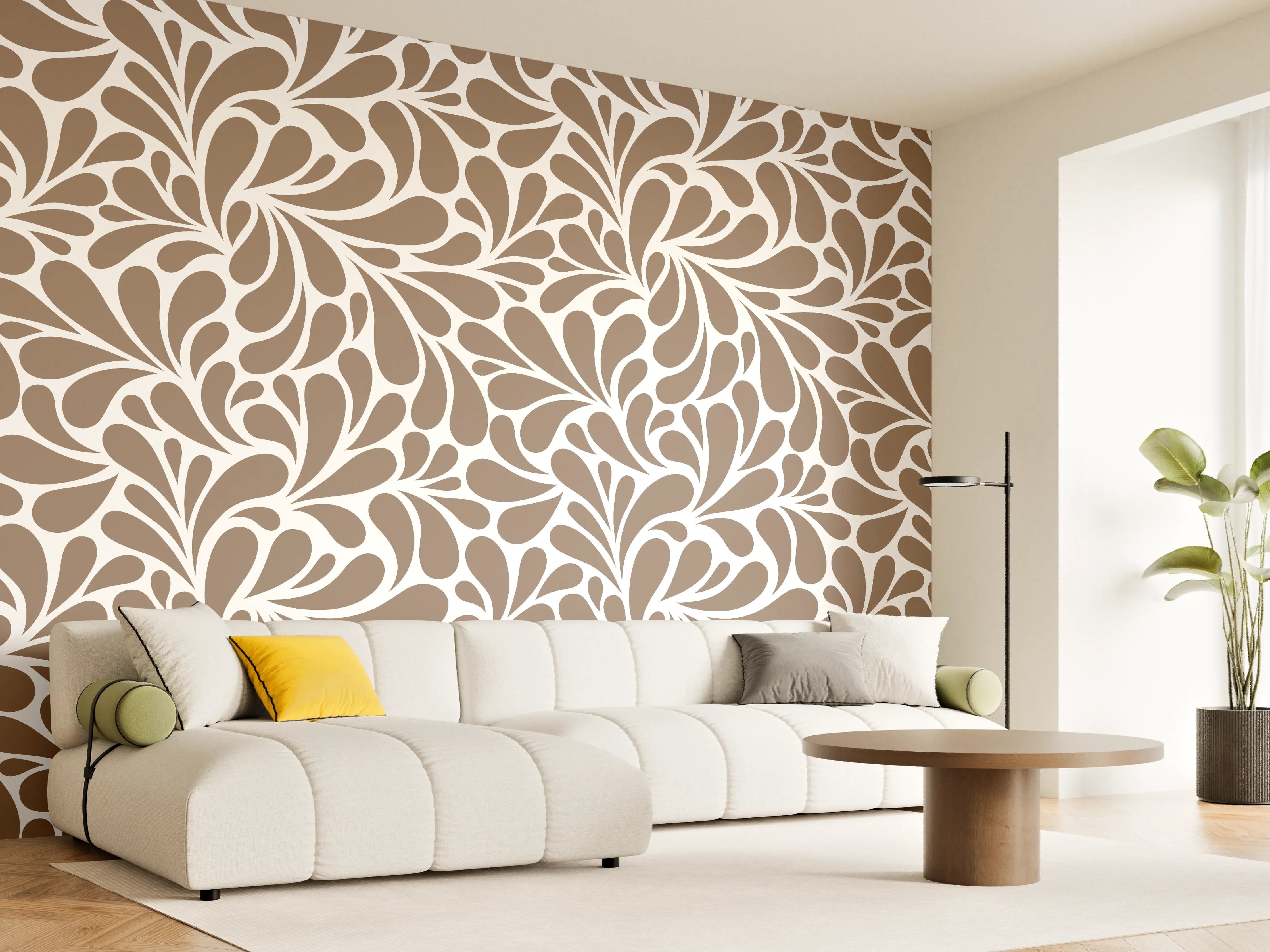 Wandverkleidung Wohnzimmer - Elegantes Arabesken-Muster in Braun