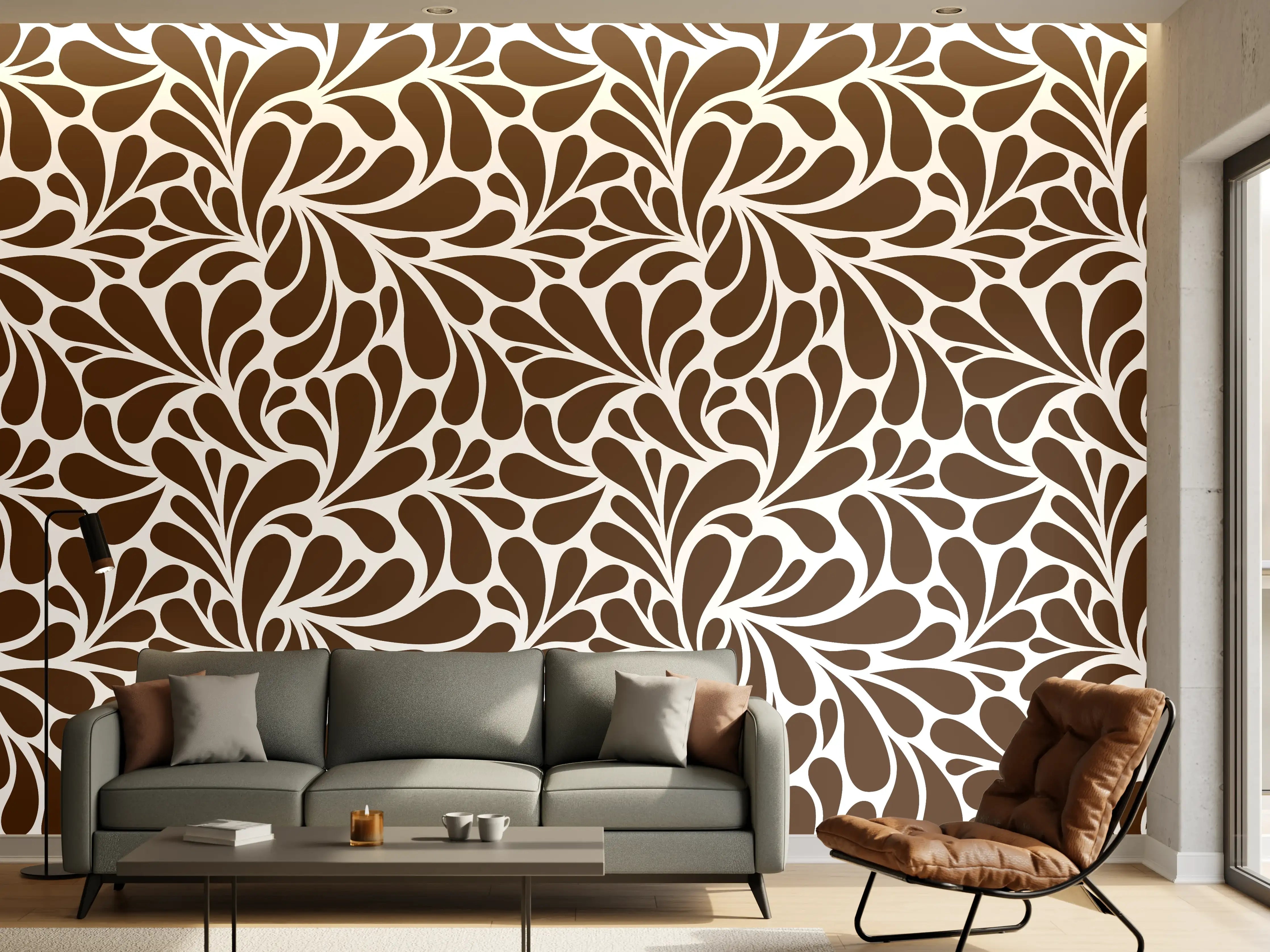 Wandverkleidung Wohnzimmer - Elegantes Batik-Muster in Braun und Weiß