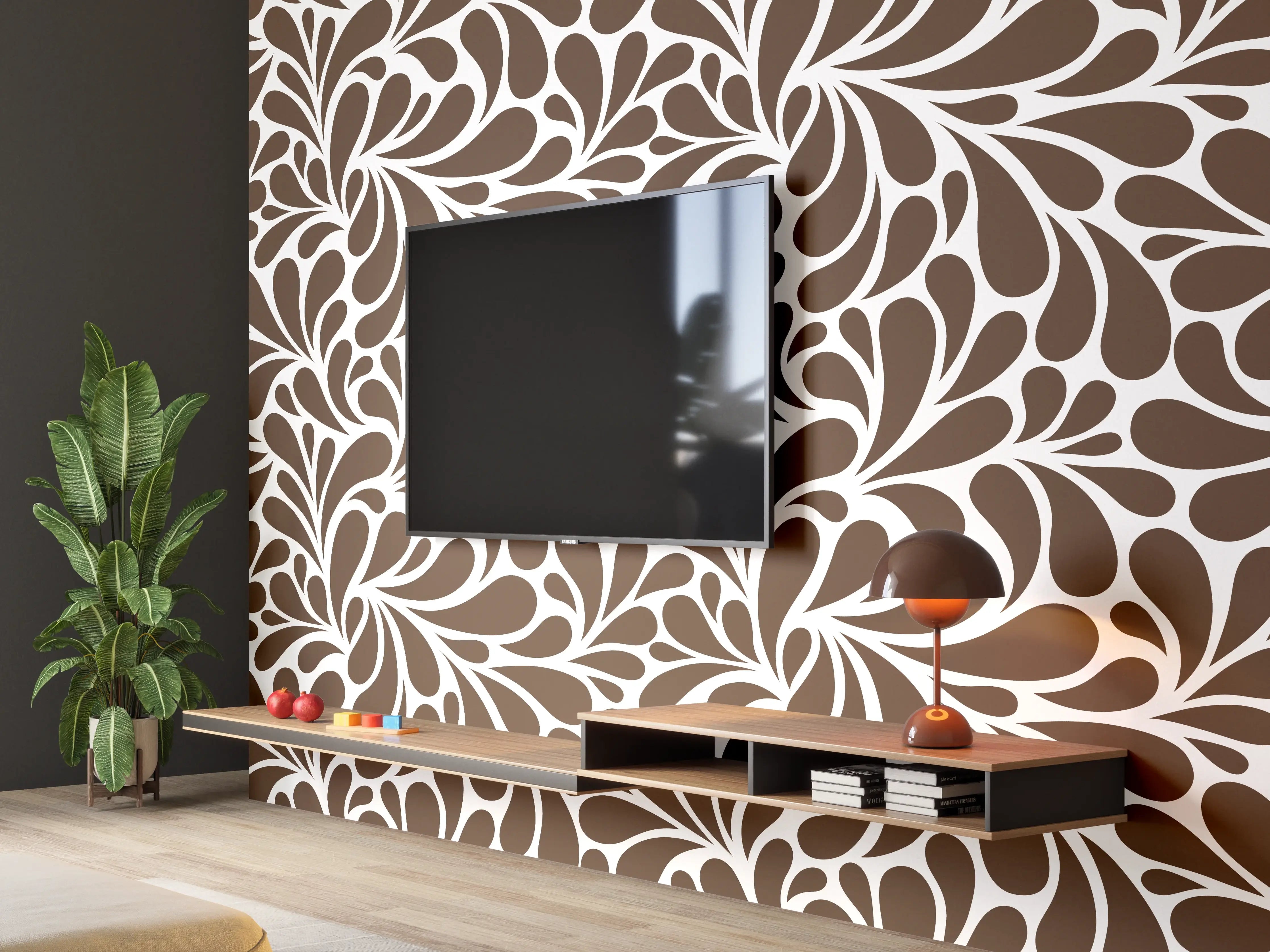 Wandverkleidung Wohnzimmer - Elegantes Batik-Muster in Braun und Weiß