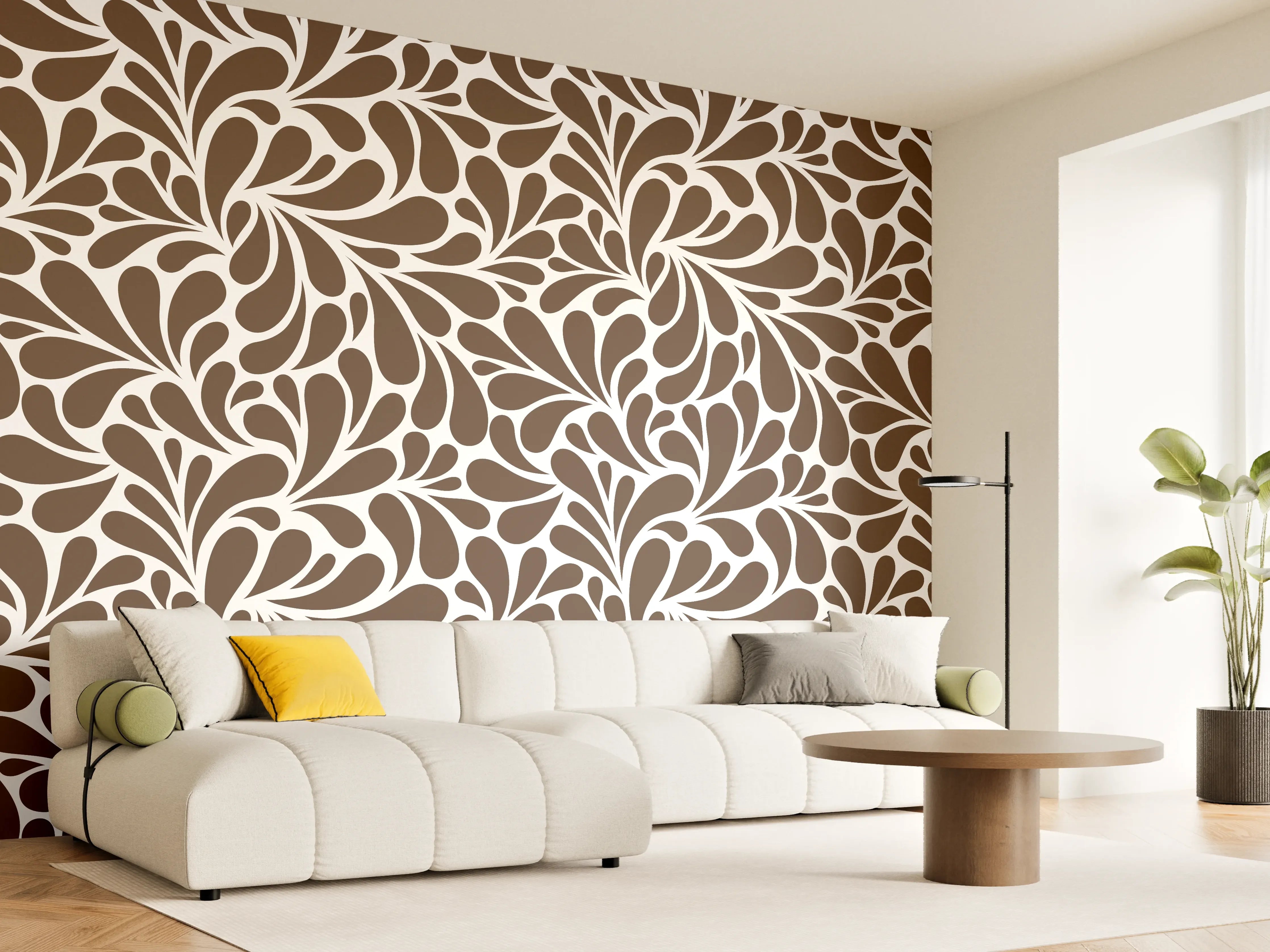 Wandverkleidung Wohnzimmer - Elegantes Batik-Muster in Braun und Weiß