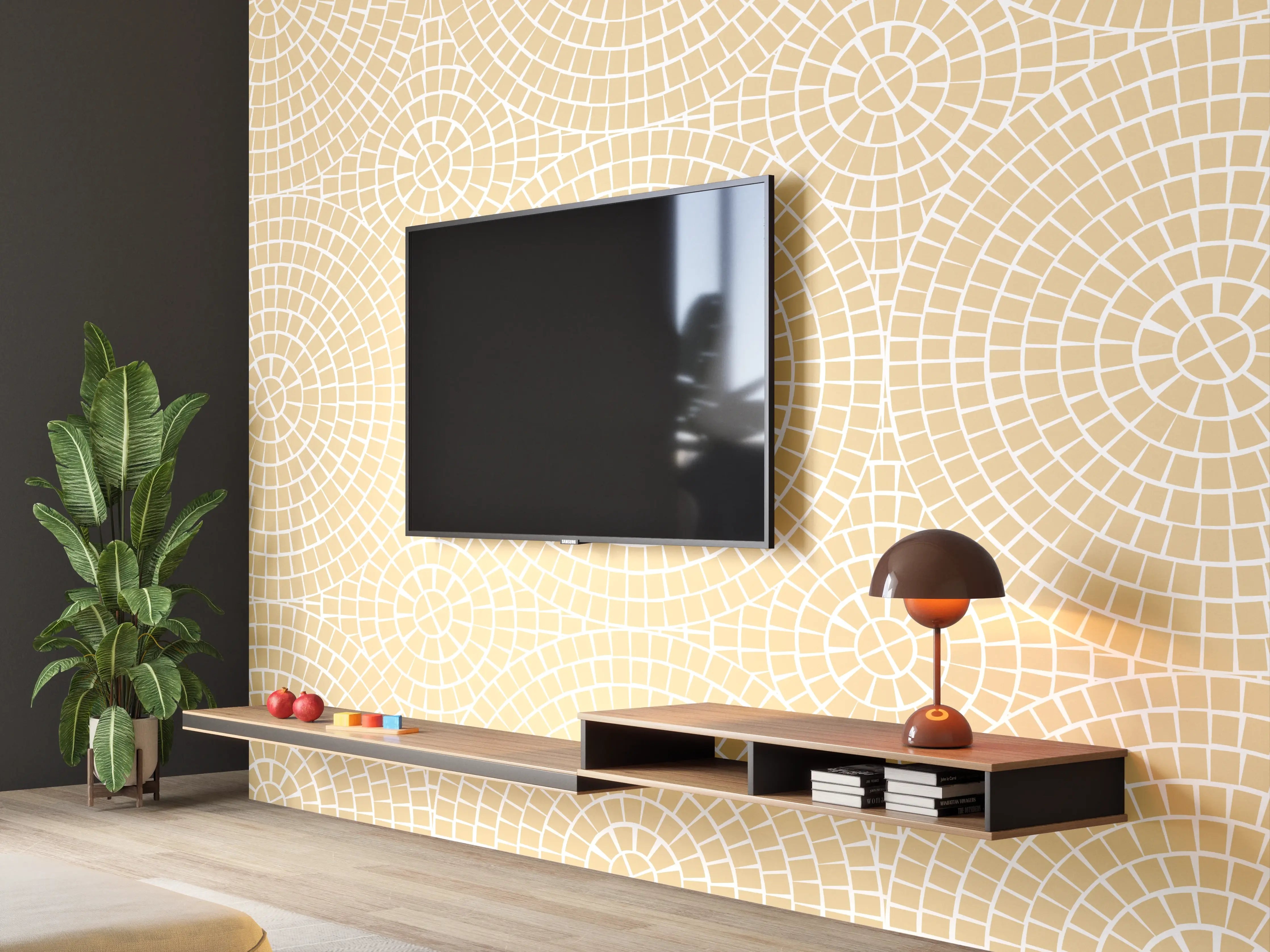 Wandverkleidung Wohnzimmer - Elegantes Beige-Muster für stilvolle Planung