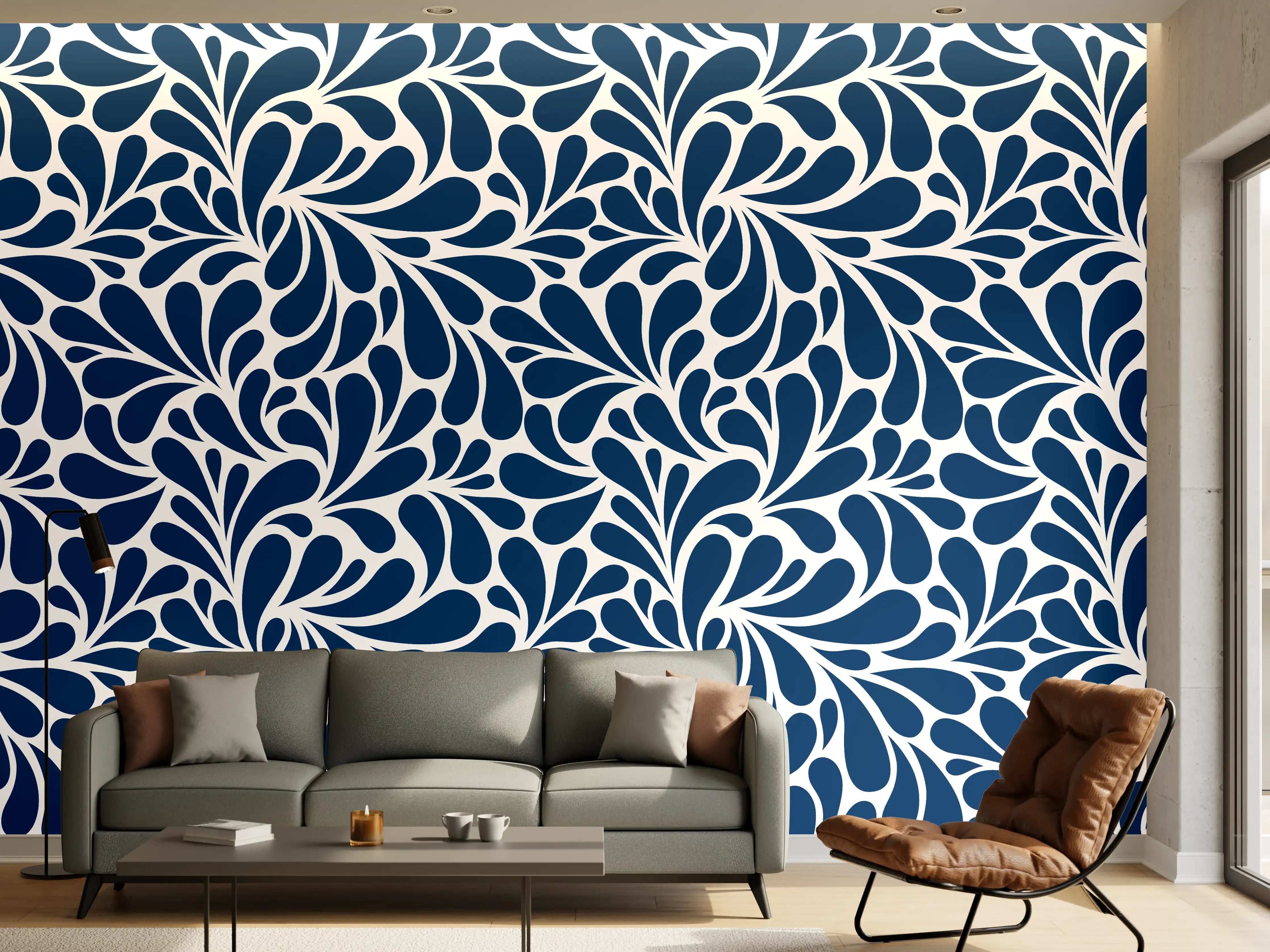 Wandverkleidung Wohnzimmer - Elegantes Bluemuster