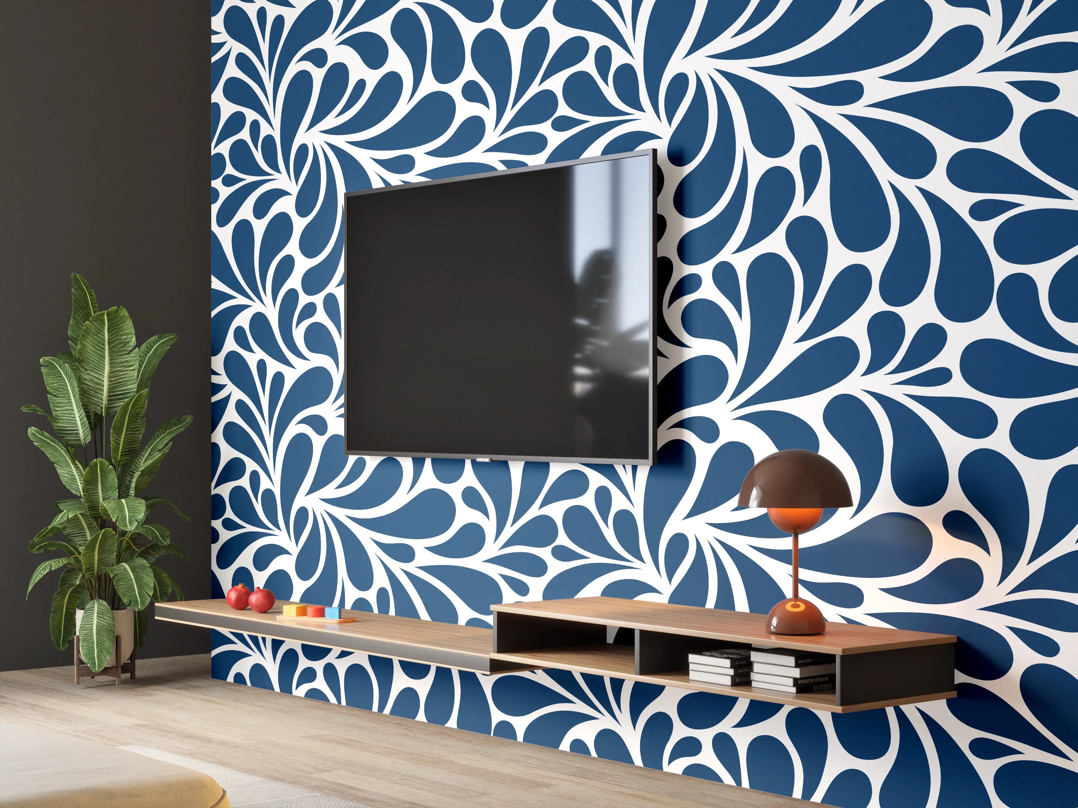 Wandverkleidung Wohnzimmer - Elegantes Bluemuster
