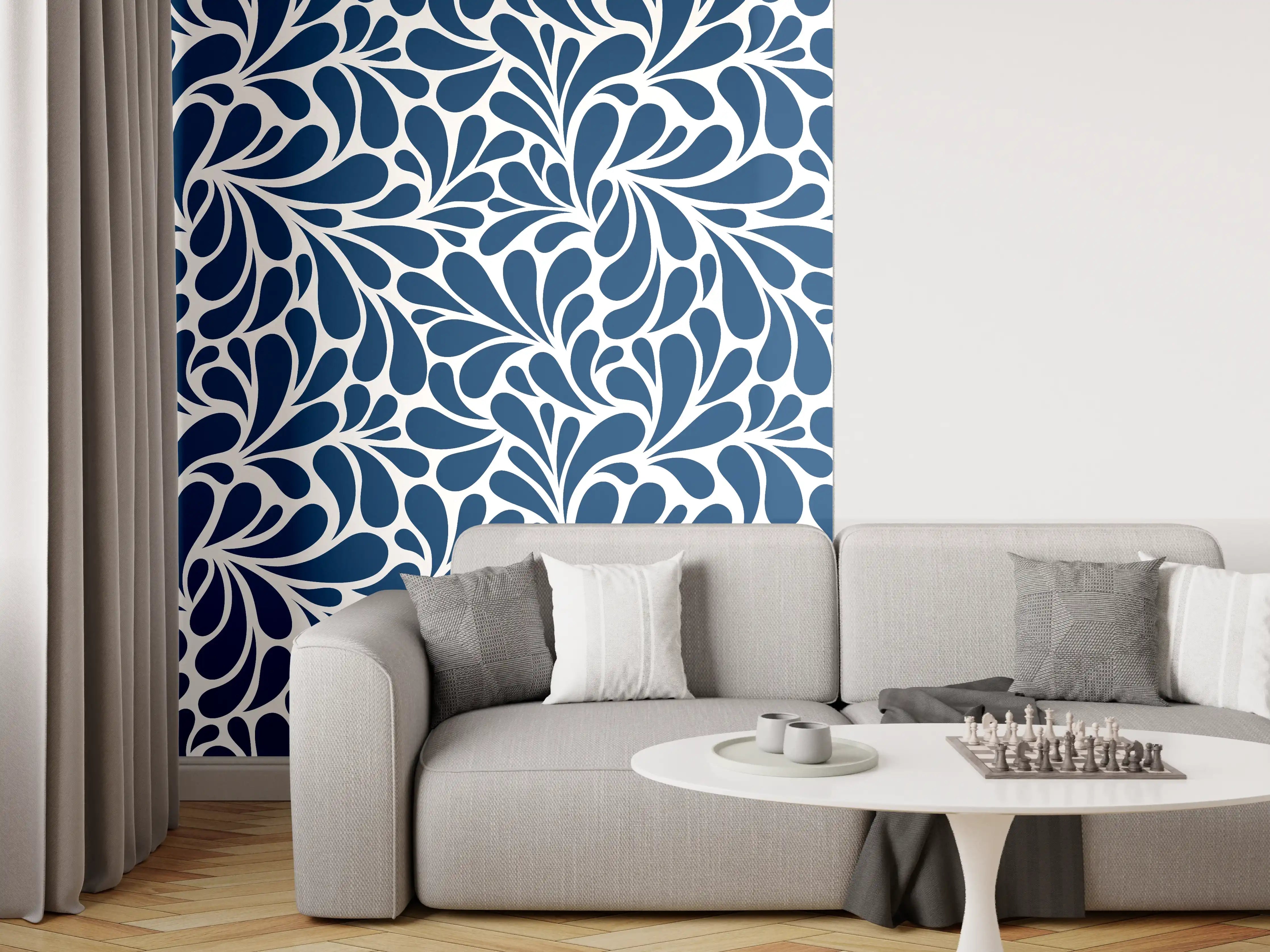 Wandverkleidung Wohnzimmer - Elegantes Bluemuster