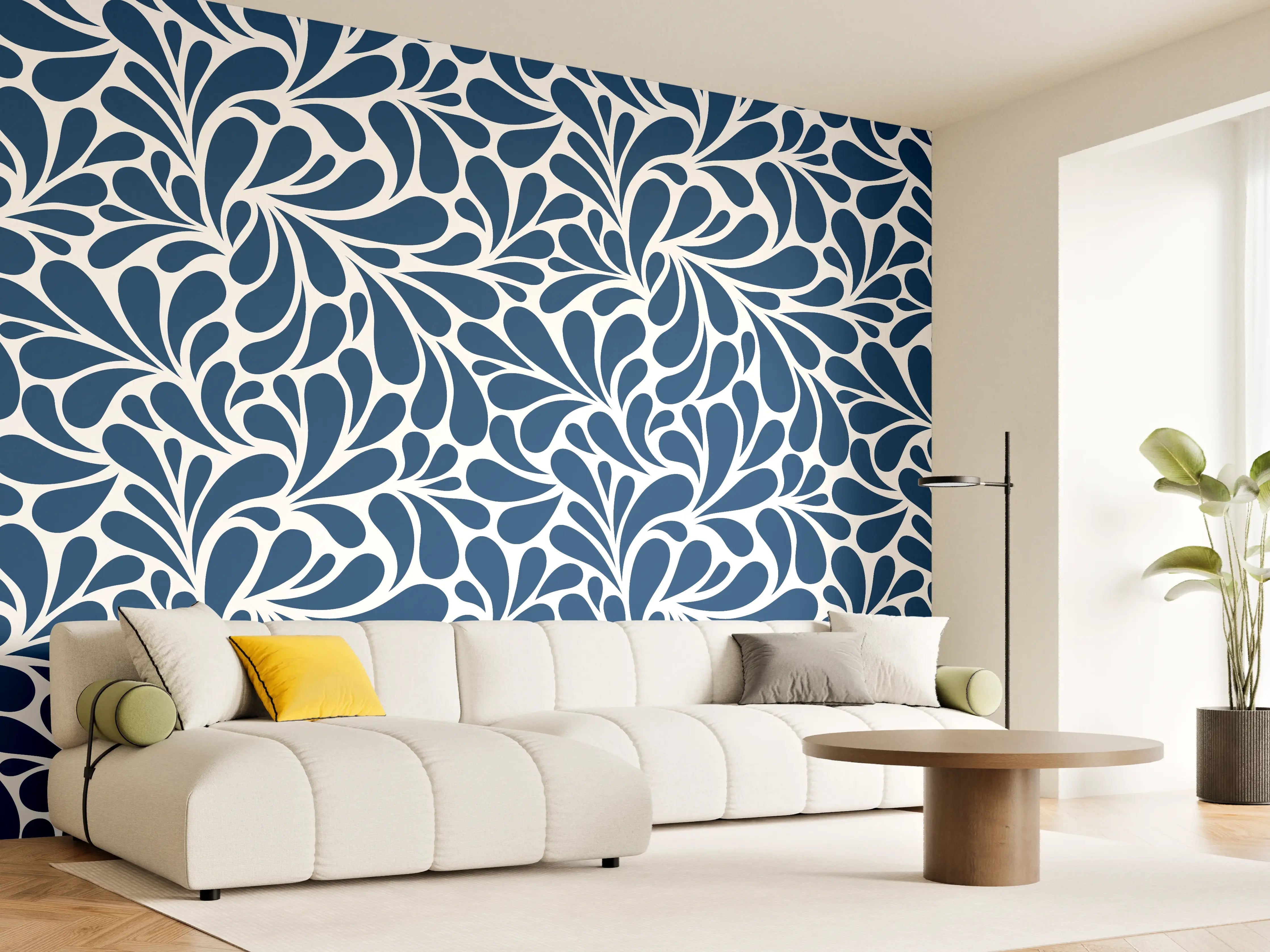 Wandverkleidung Wohnzimmer - Elegantes Bluemuster