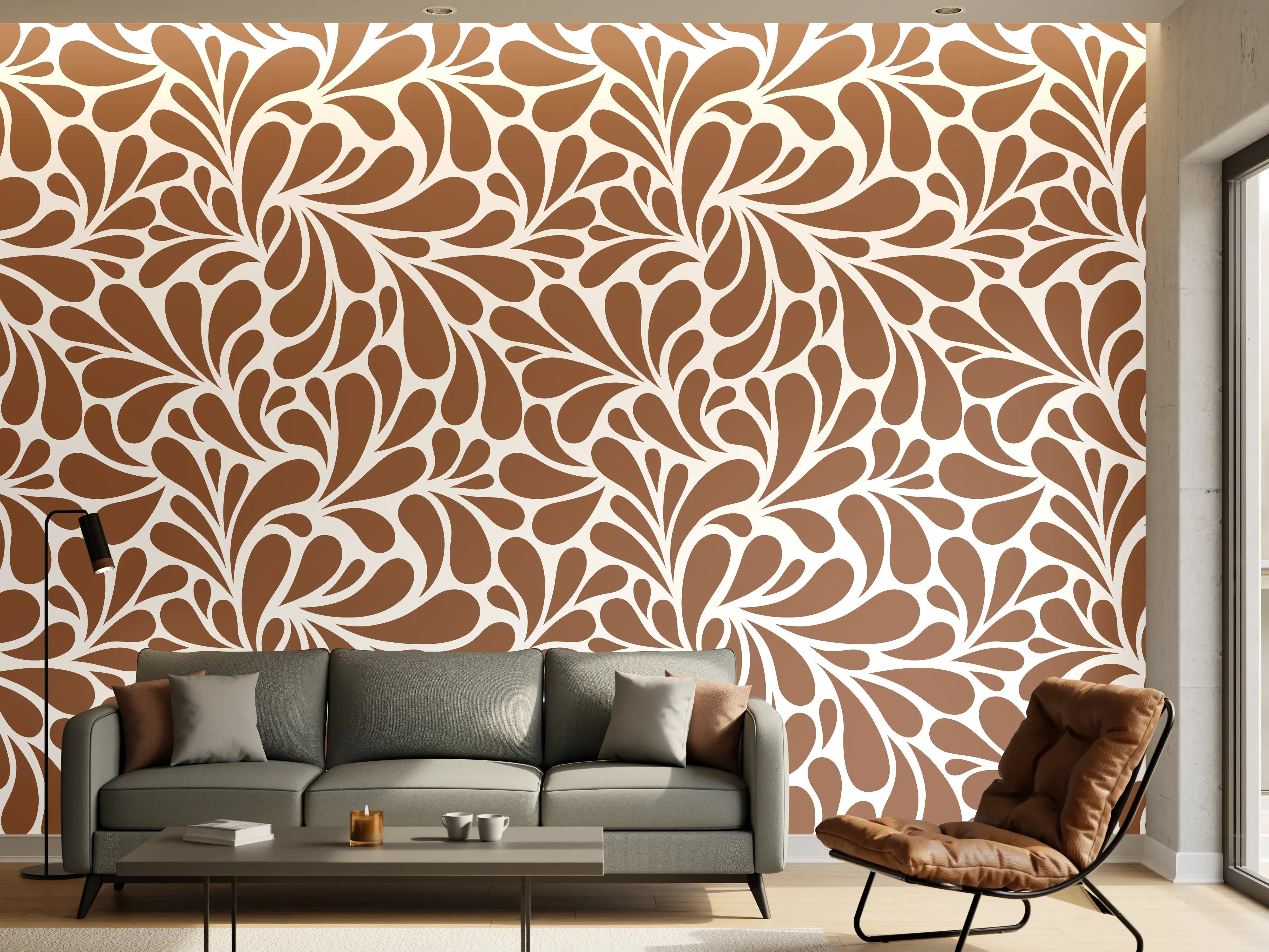Wandverkleidung Wohnzimmer - Elegantes Blumendesign in Braun und Beige
