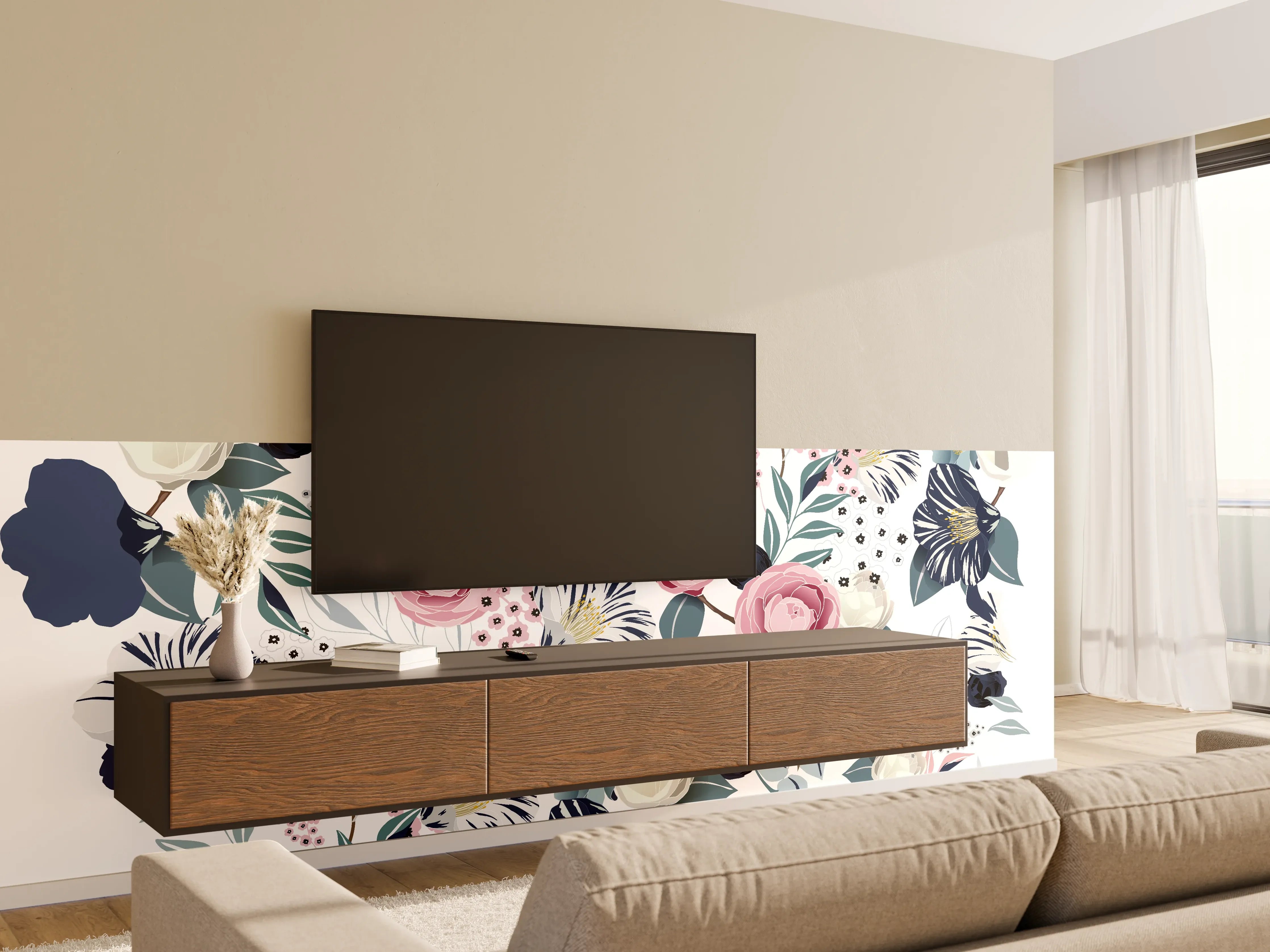 Wandverkleidung Wohnzimmer - Elegantes Blumenmuster für Dekor und Mode