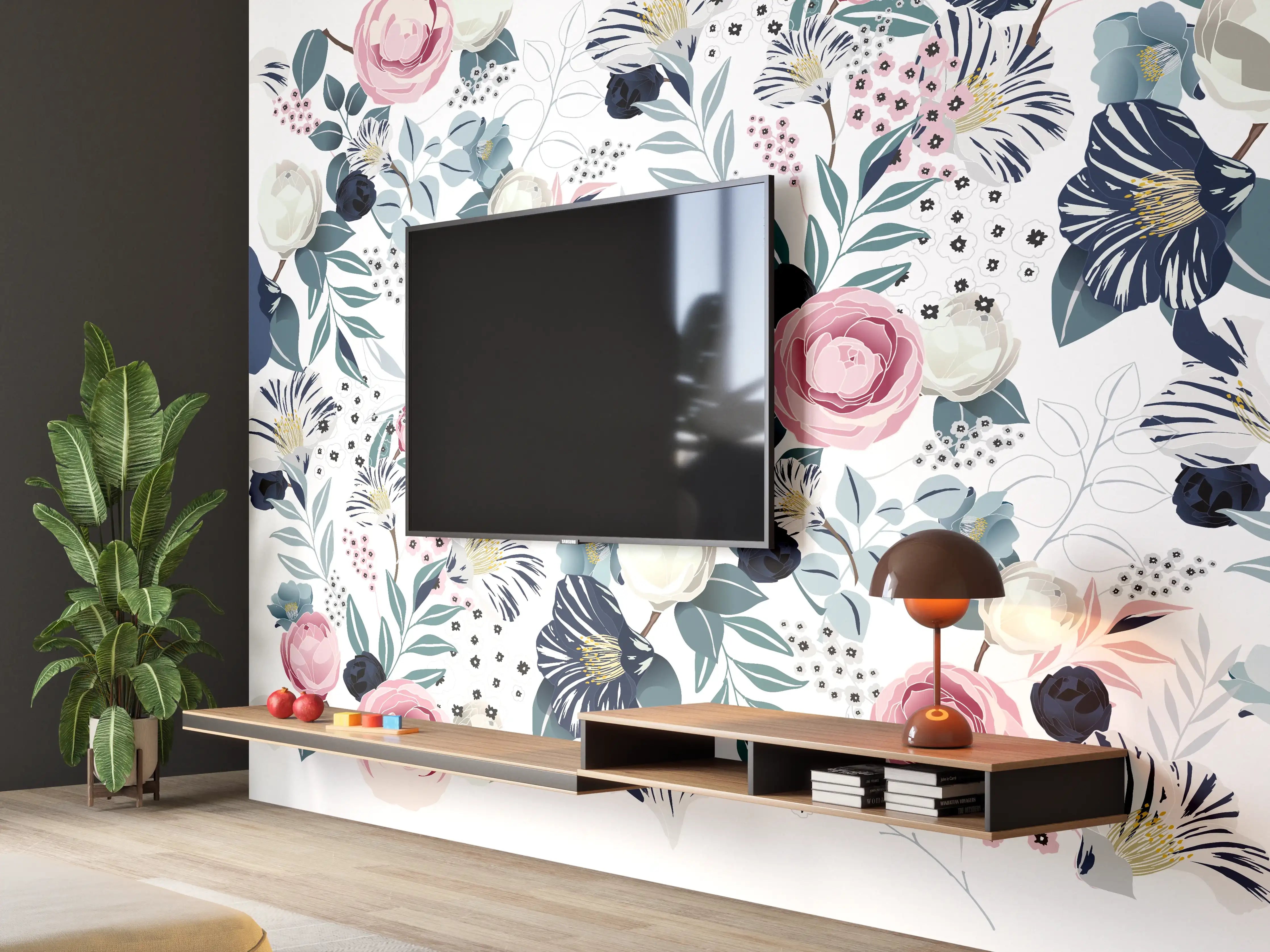 Wandverkleidung Wohnzimmer - Elegantes Blumenmuster für Dekor und Mode