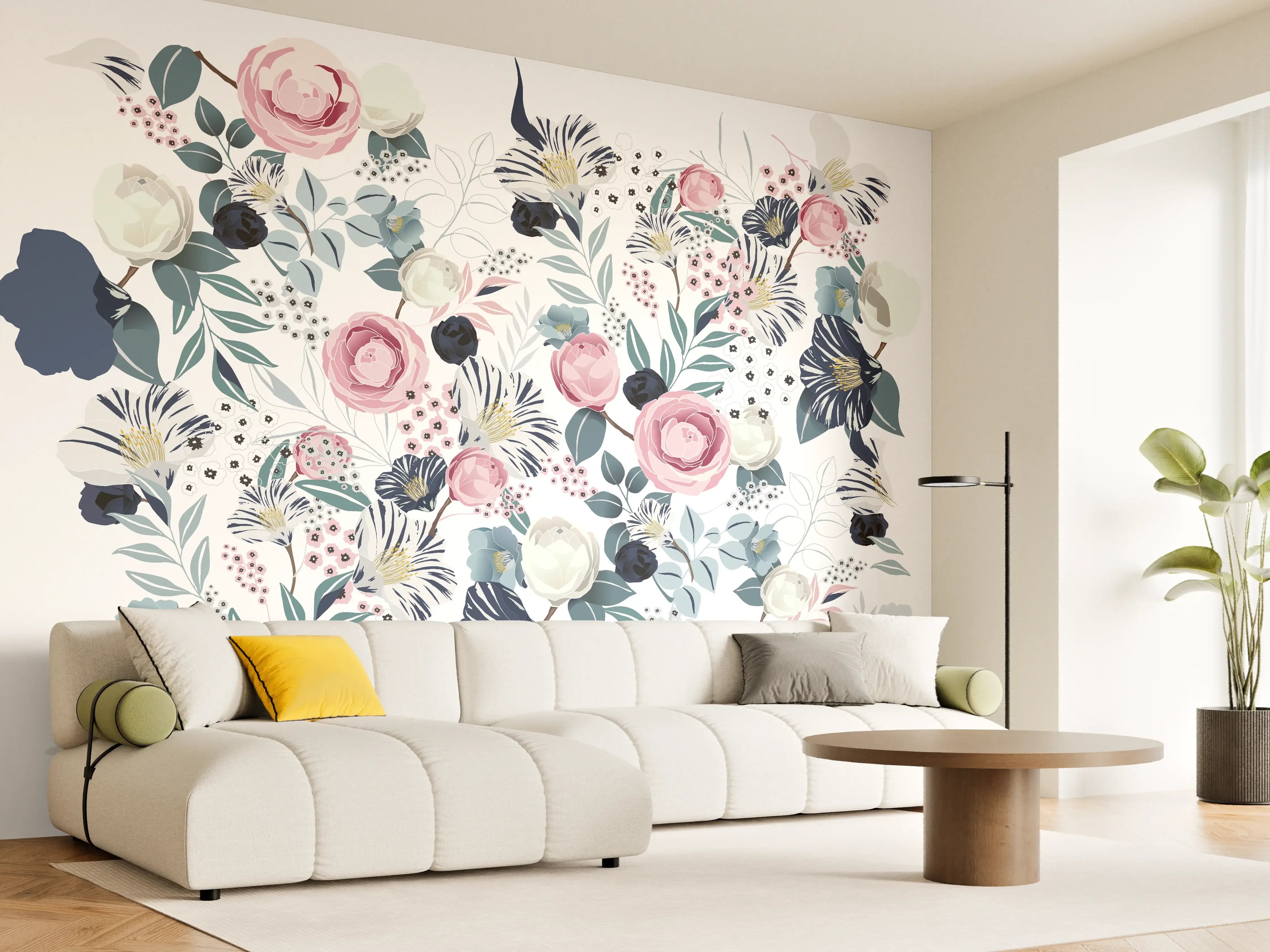Wandverkleidung Wohnzimmer - Elegantes Blumenmuster für Dekor und Mode