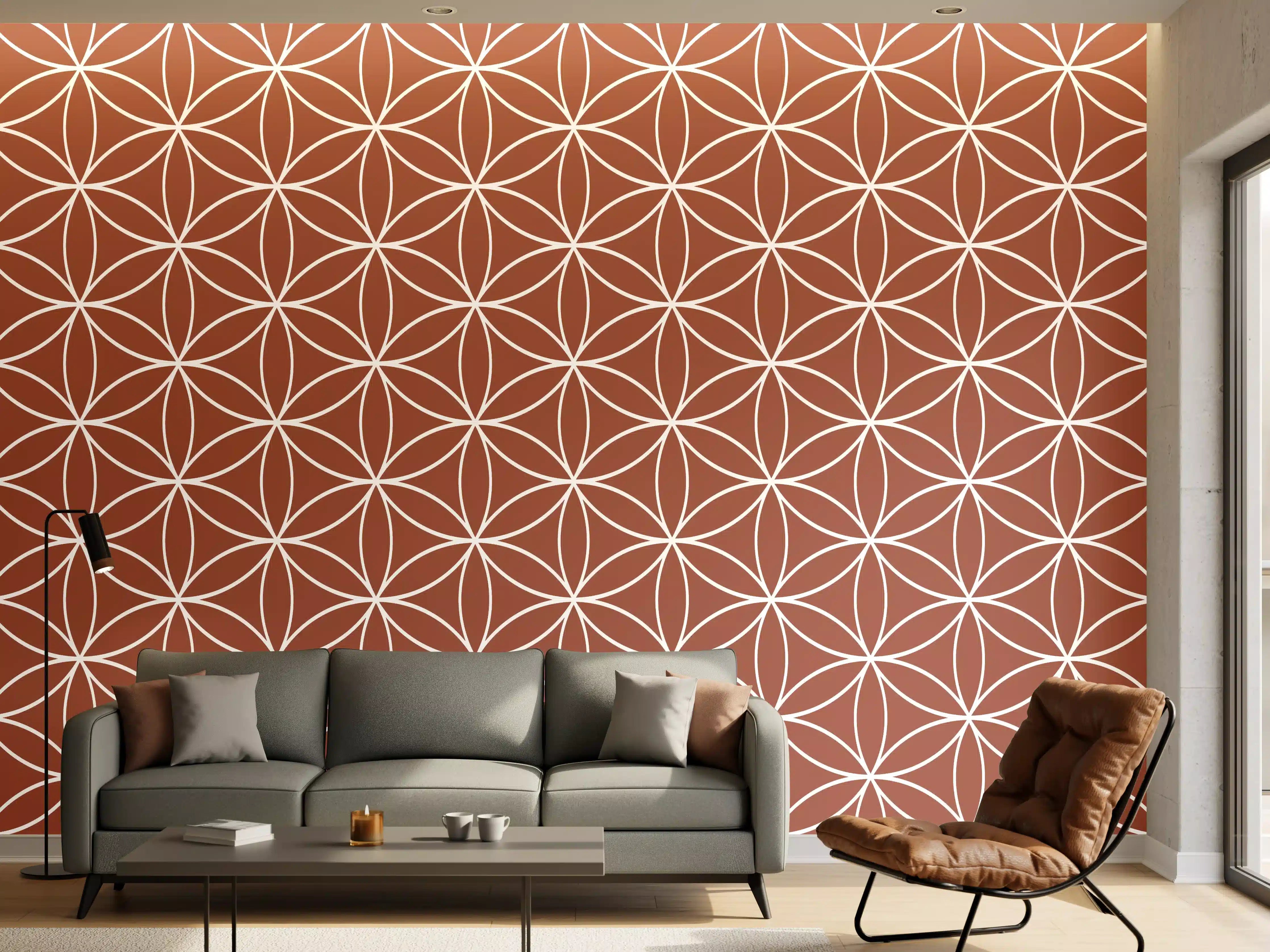 Wandverkleidung Wohnzimmer - Elegantes Design mit geometrischem Muster in warmen Tönen