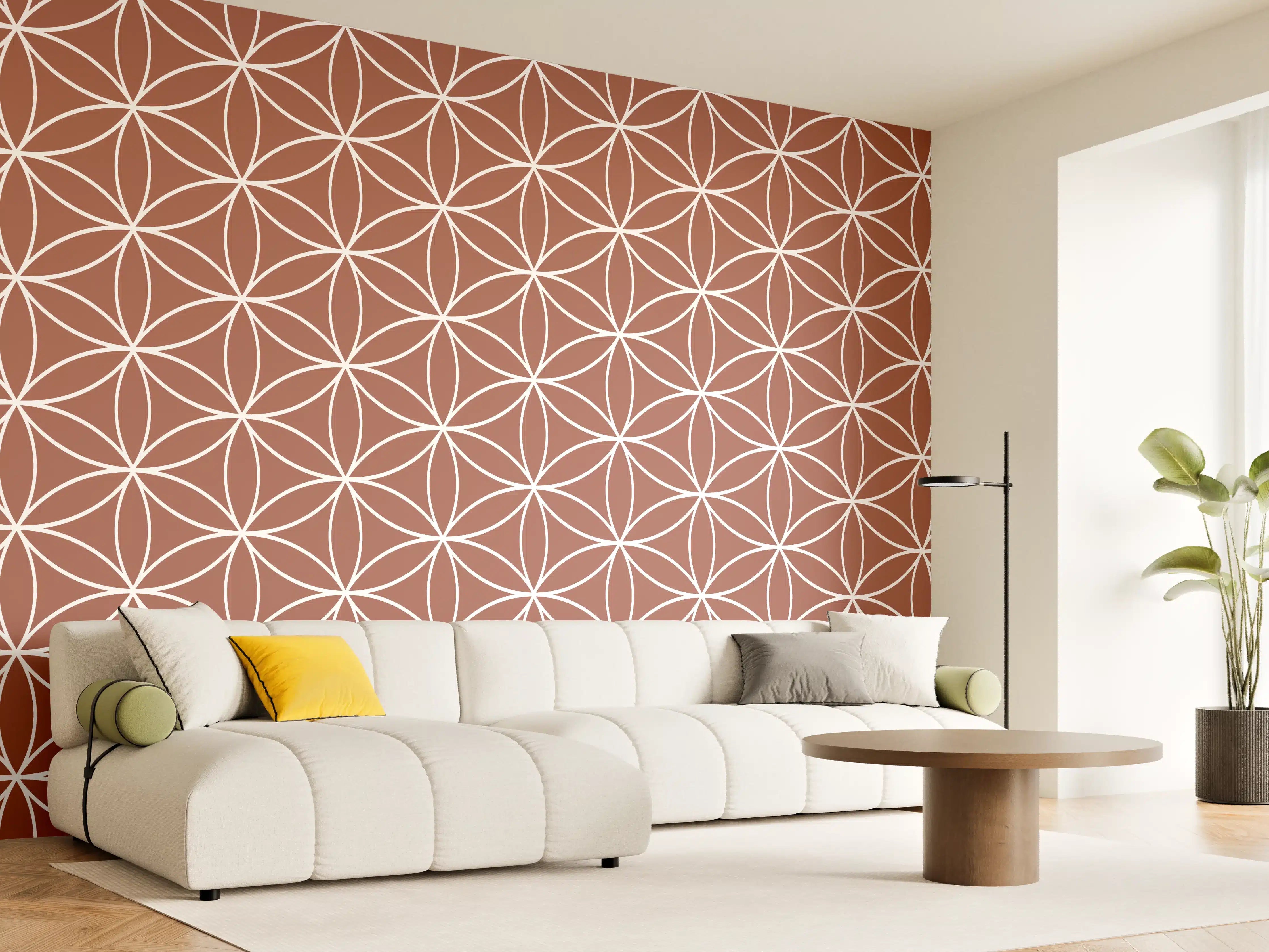 Wandverkleidung Wohnzimmer - Elegantes Design mit geometrischem Muster in warmen Tönen