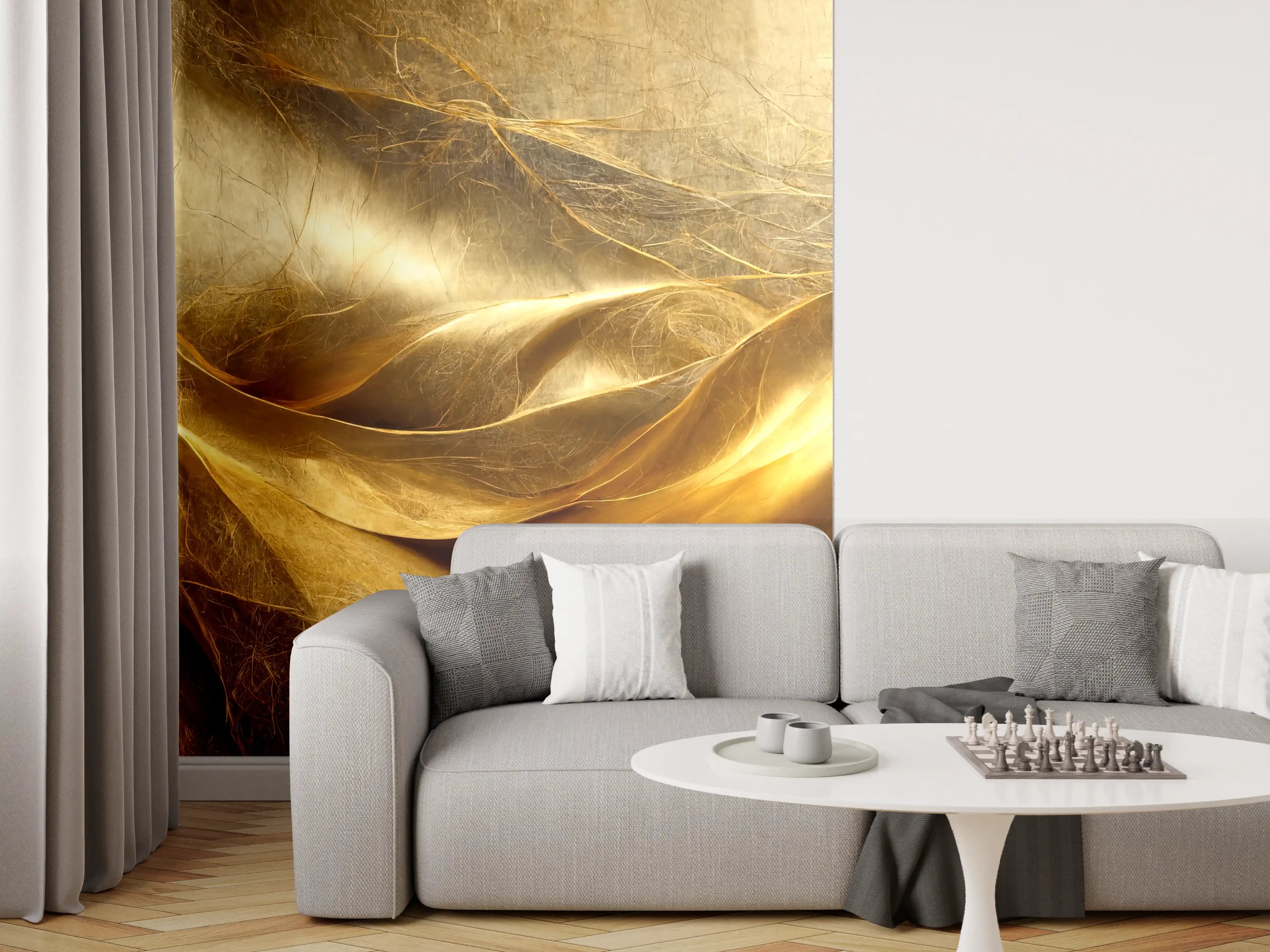 Wandverkleidung Wohnzimmer - Elegantes Goldenes Stoffmuster