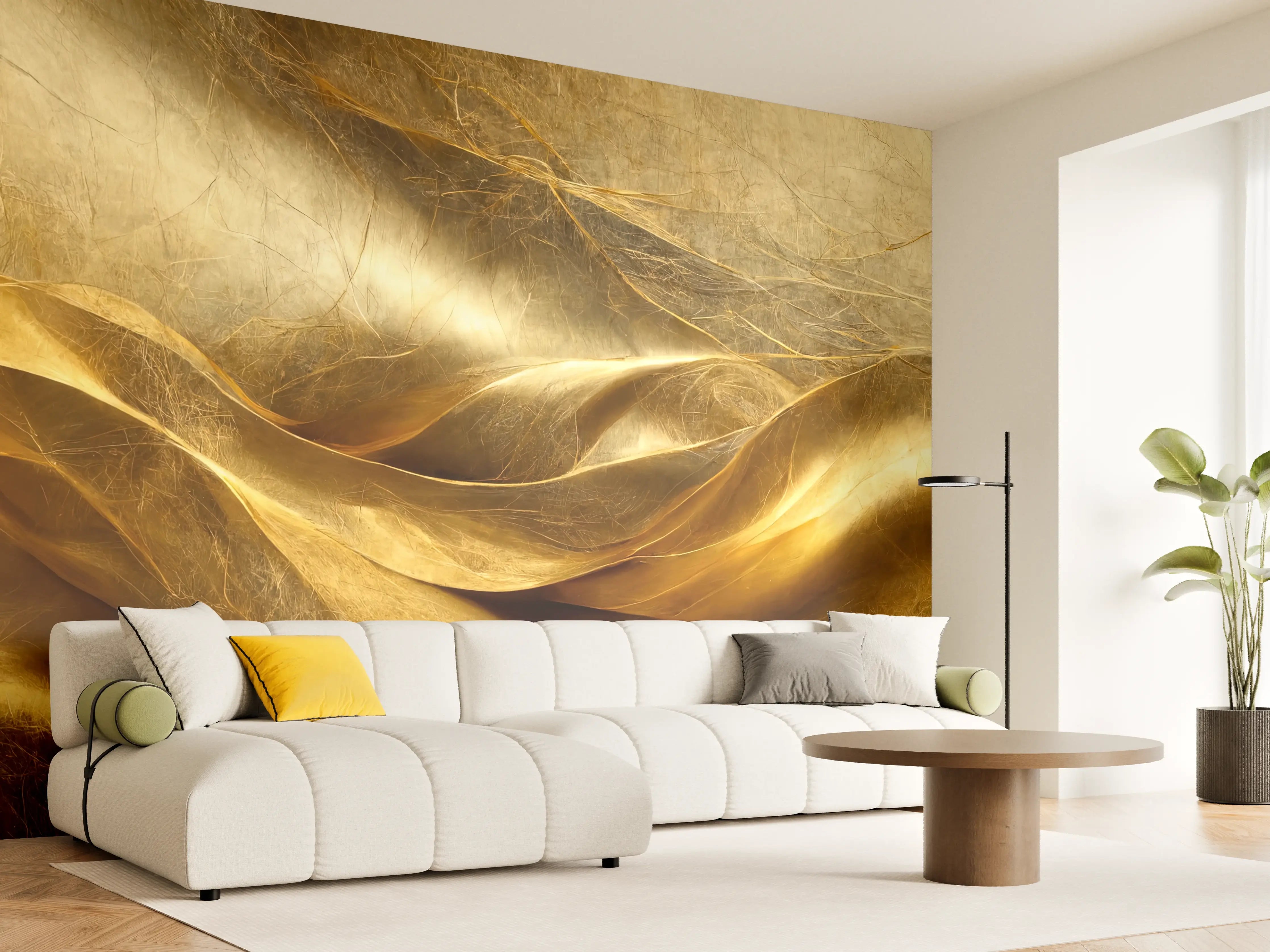 Wandverkleidung Wohnzimmer - Elegantes Goldenes Stoffmuster
