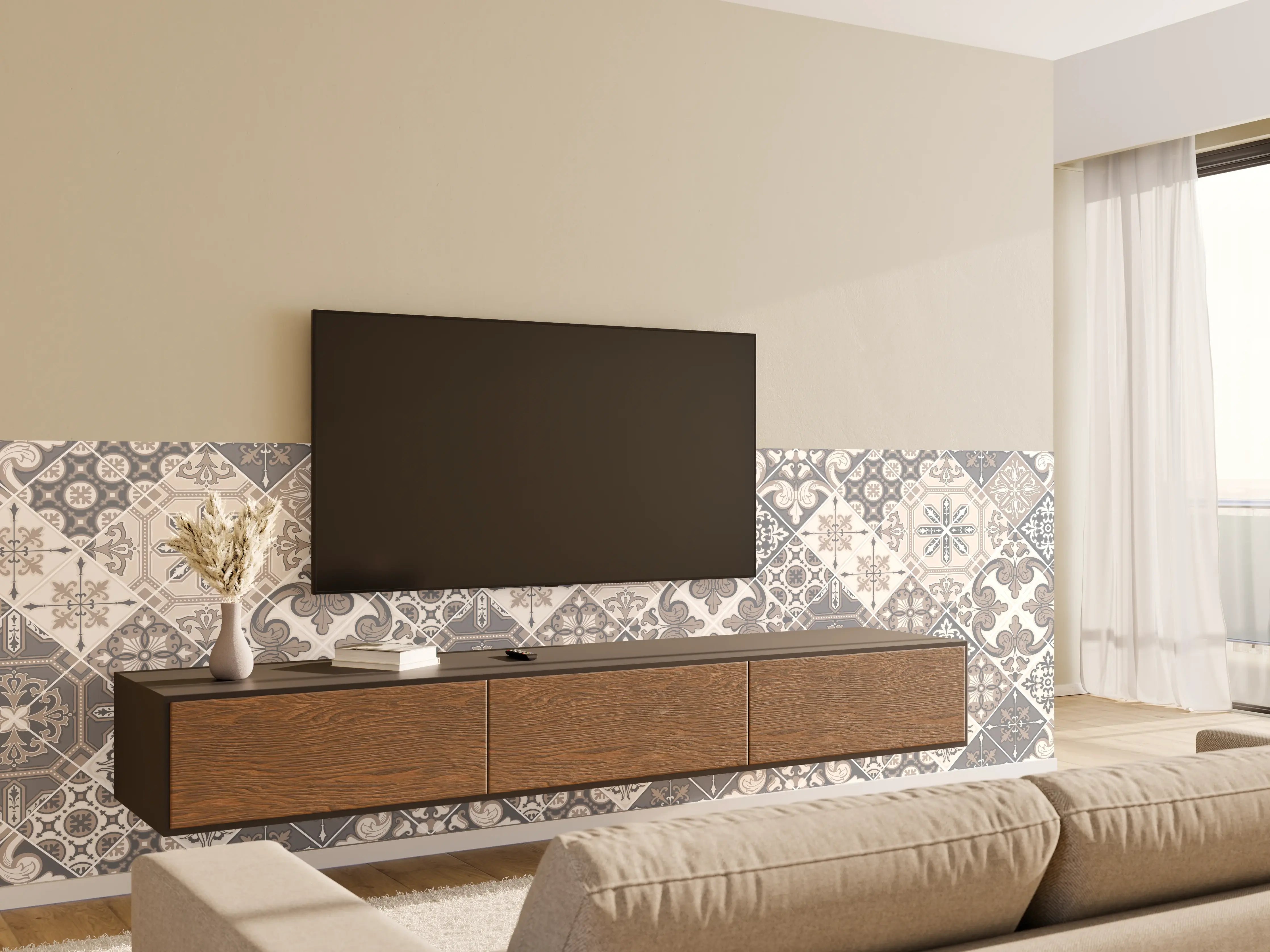 Wandverkleidung Wohnzimmer - Elegantes Grau-Weiß Mosaikmuster