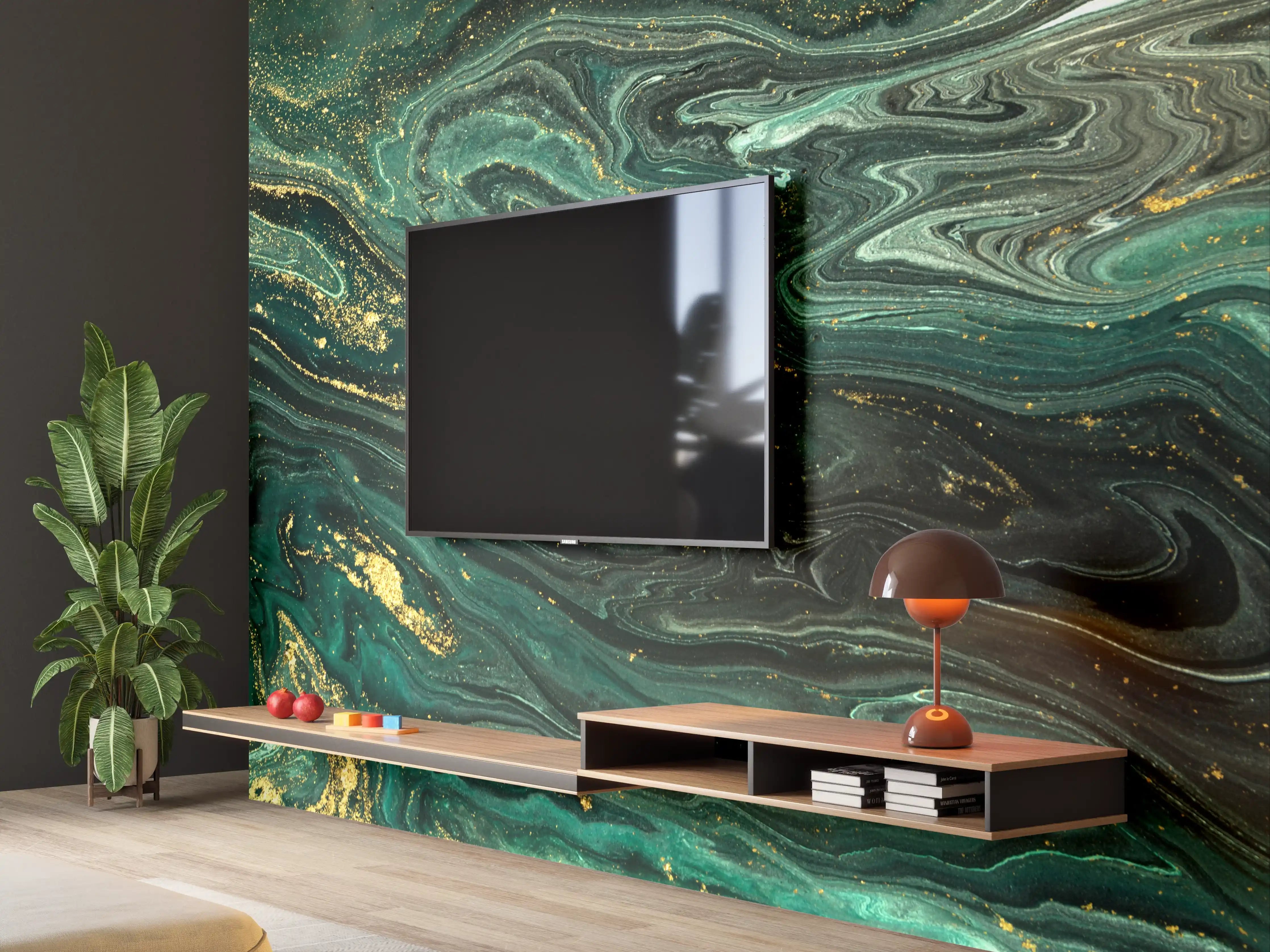 Wandverkleidung Wohnzimmer - Elegantes Marbled Design als Wanddekoration