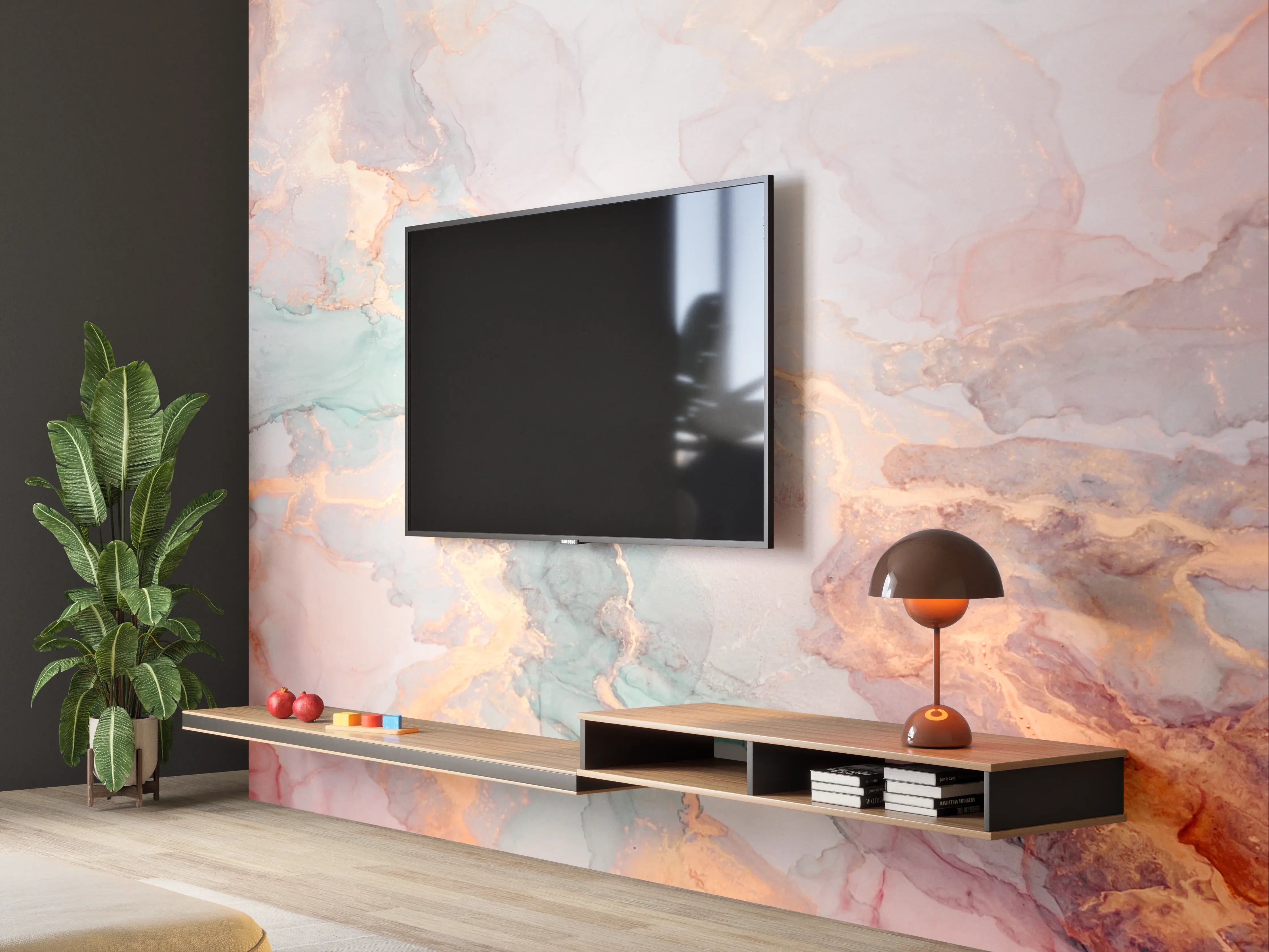 Wandverkleidung Wohnzimmer - Elegantes Marbledesign in Pastellfarben