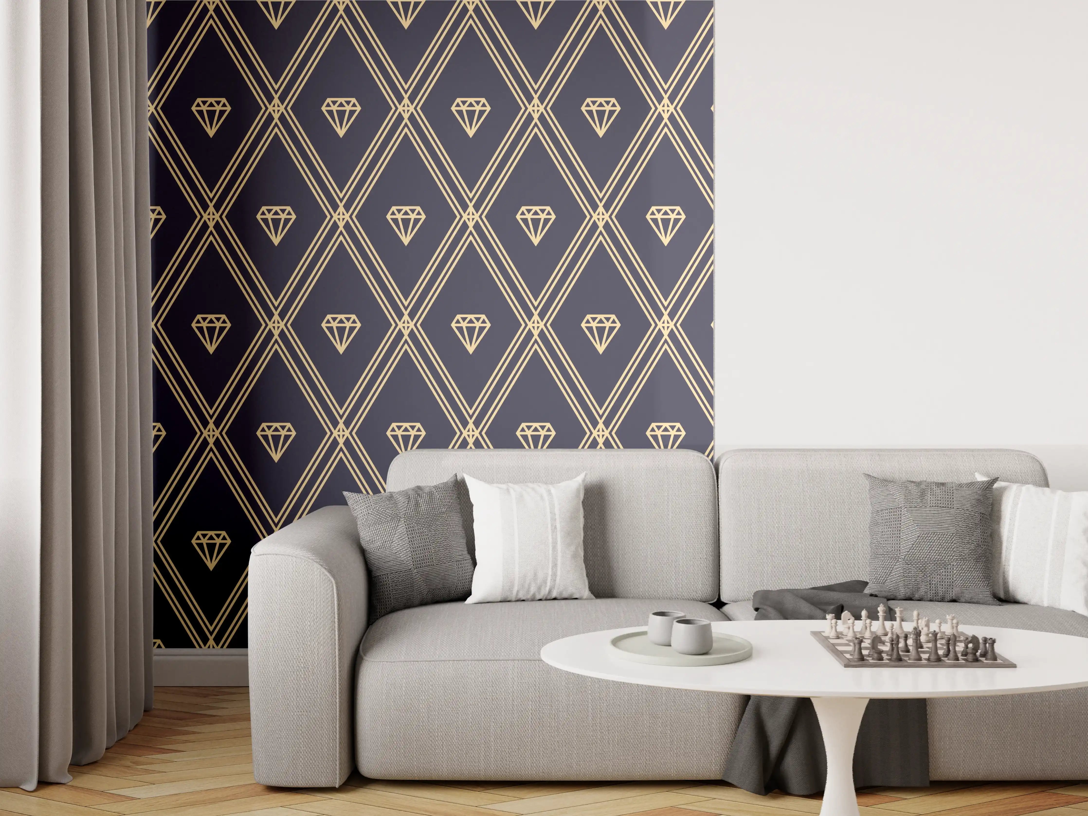 Wandverkleidung Wohnzimmer - Elegantes Marine-Muster