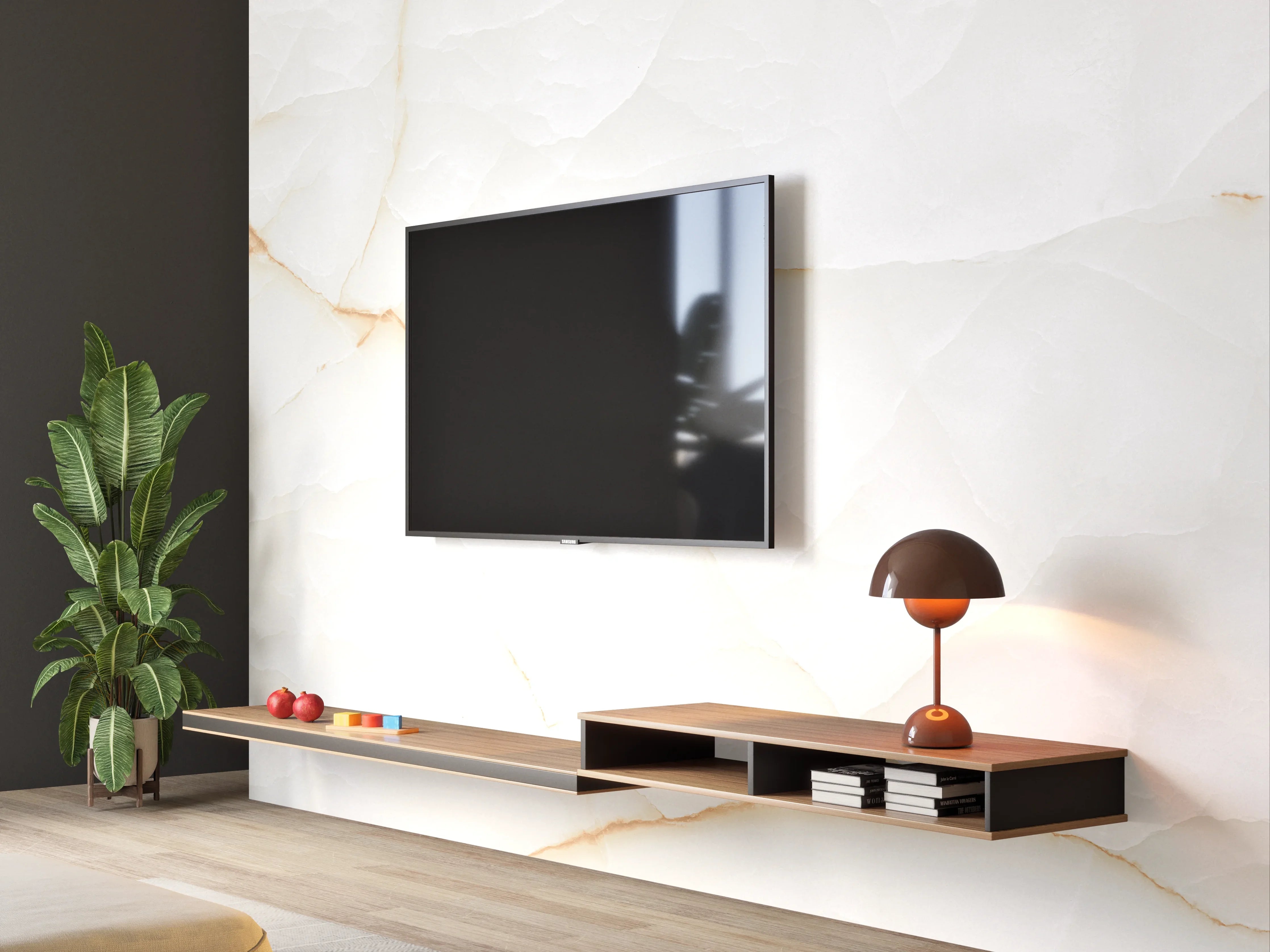Wandverkleidung Wohnzimmer - Elegantes Marmor-Design in Cremeweiß
