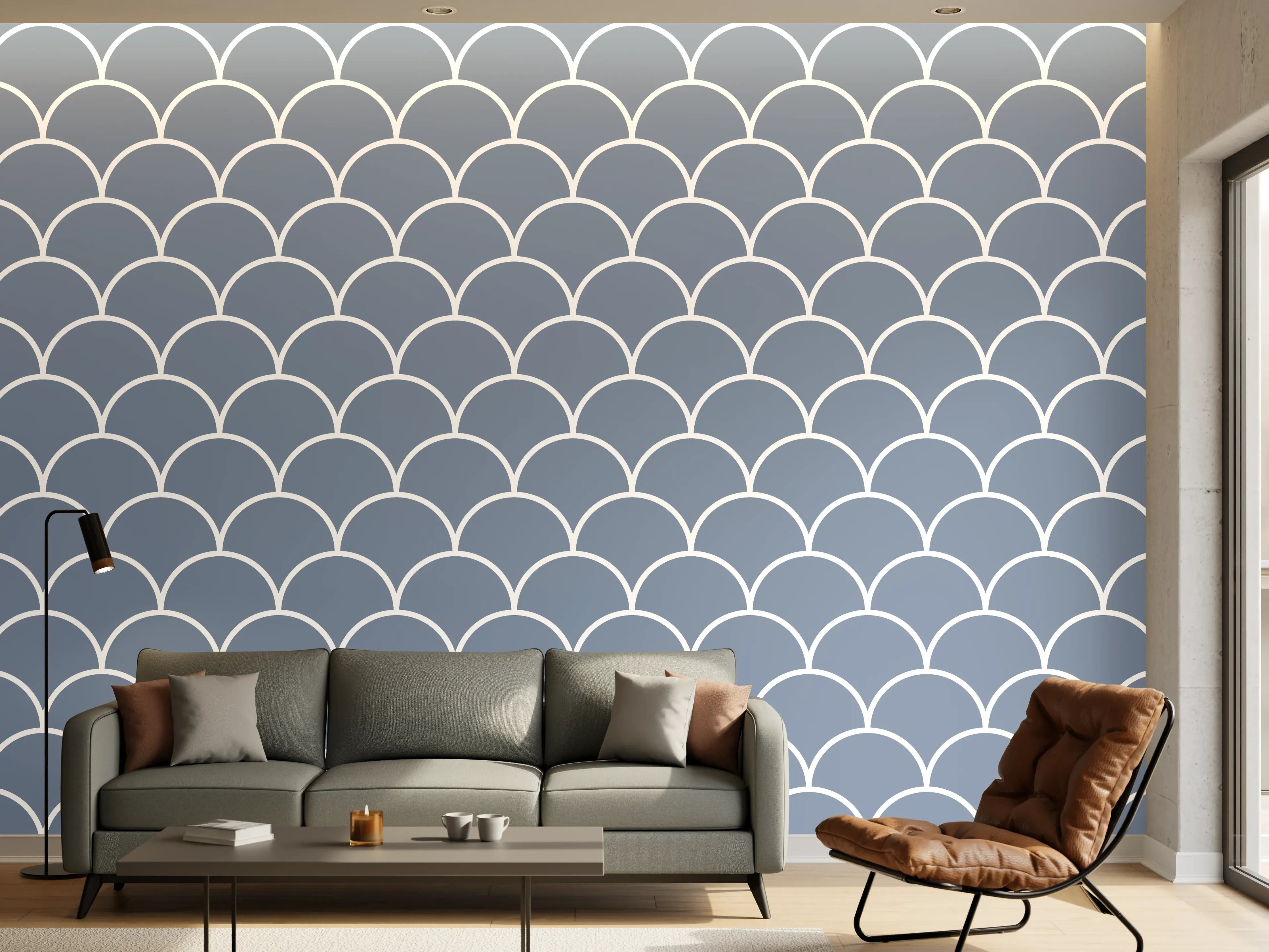 Wandverkleidung Wohnzimmer - Elegantes Meeresmuster in Blau