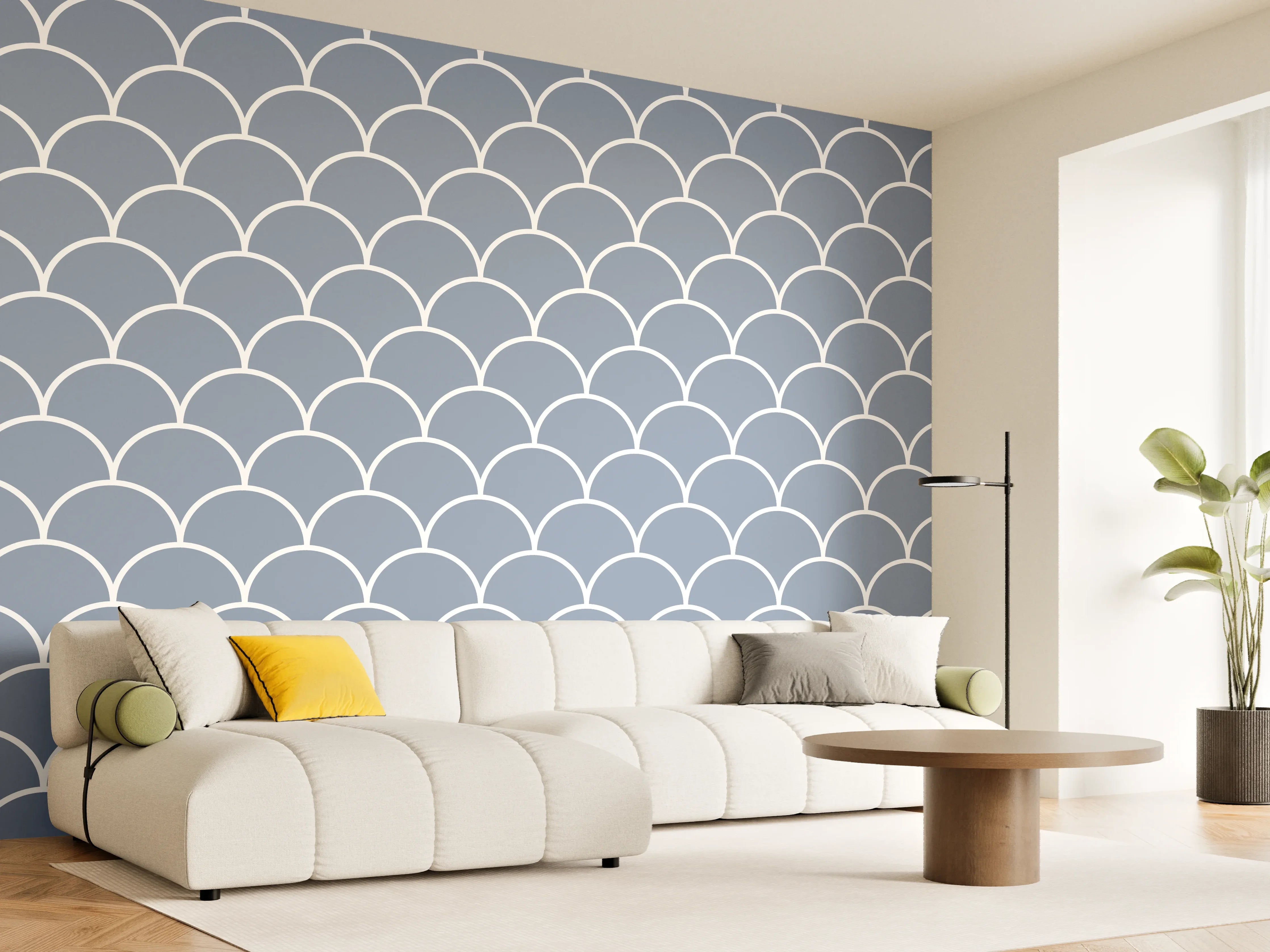 Wandverkleidung Wohnzimmer - Elegantes Meeresmuster in Blau