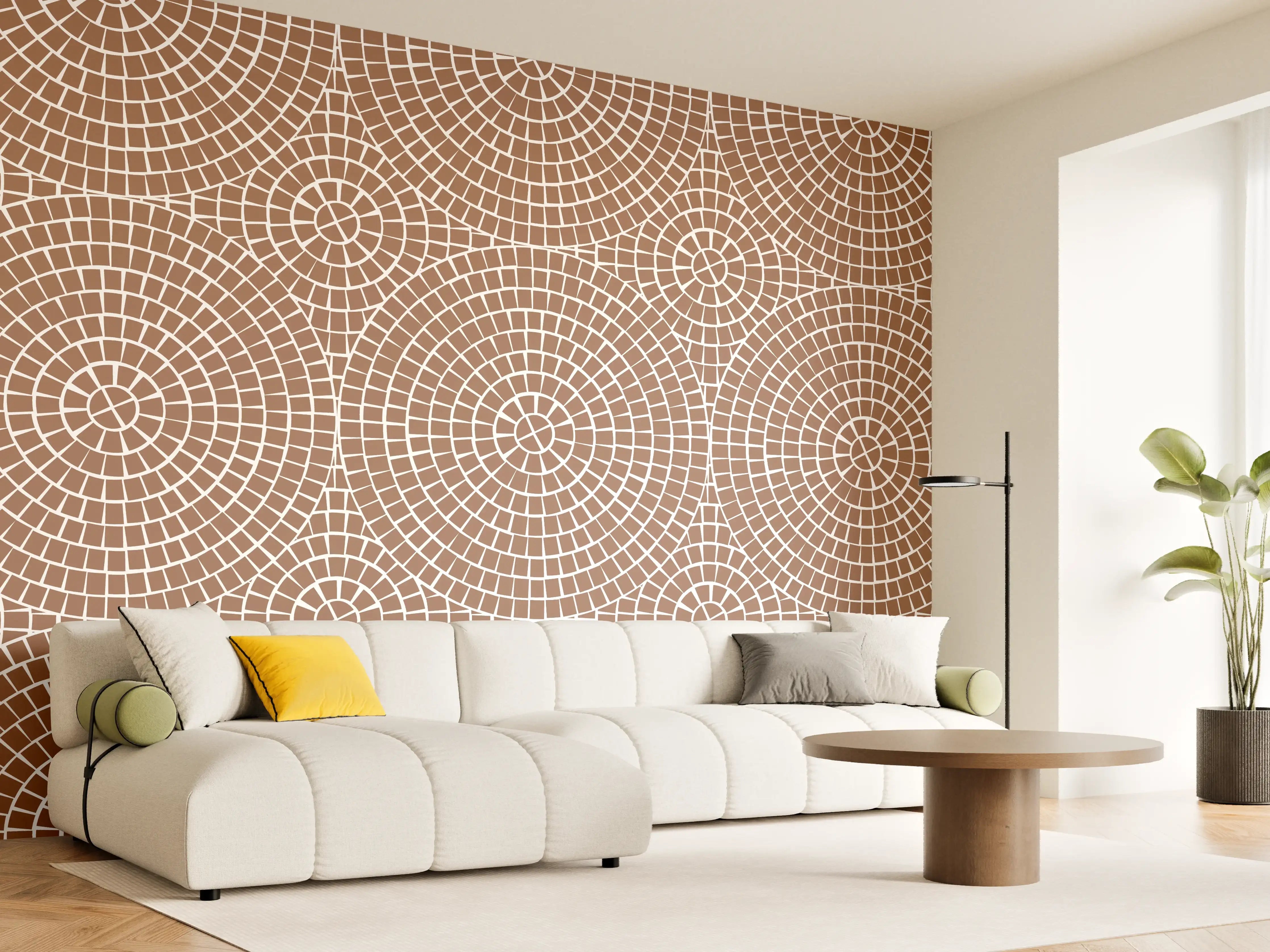Wandverkleidung Wohnzimmer - Elegantes Mosaik Design in Erdtönen