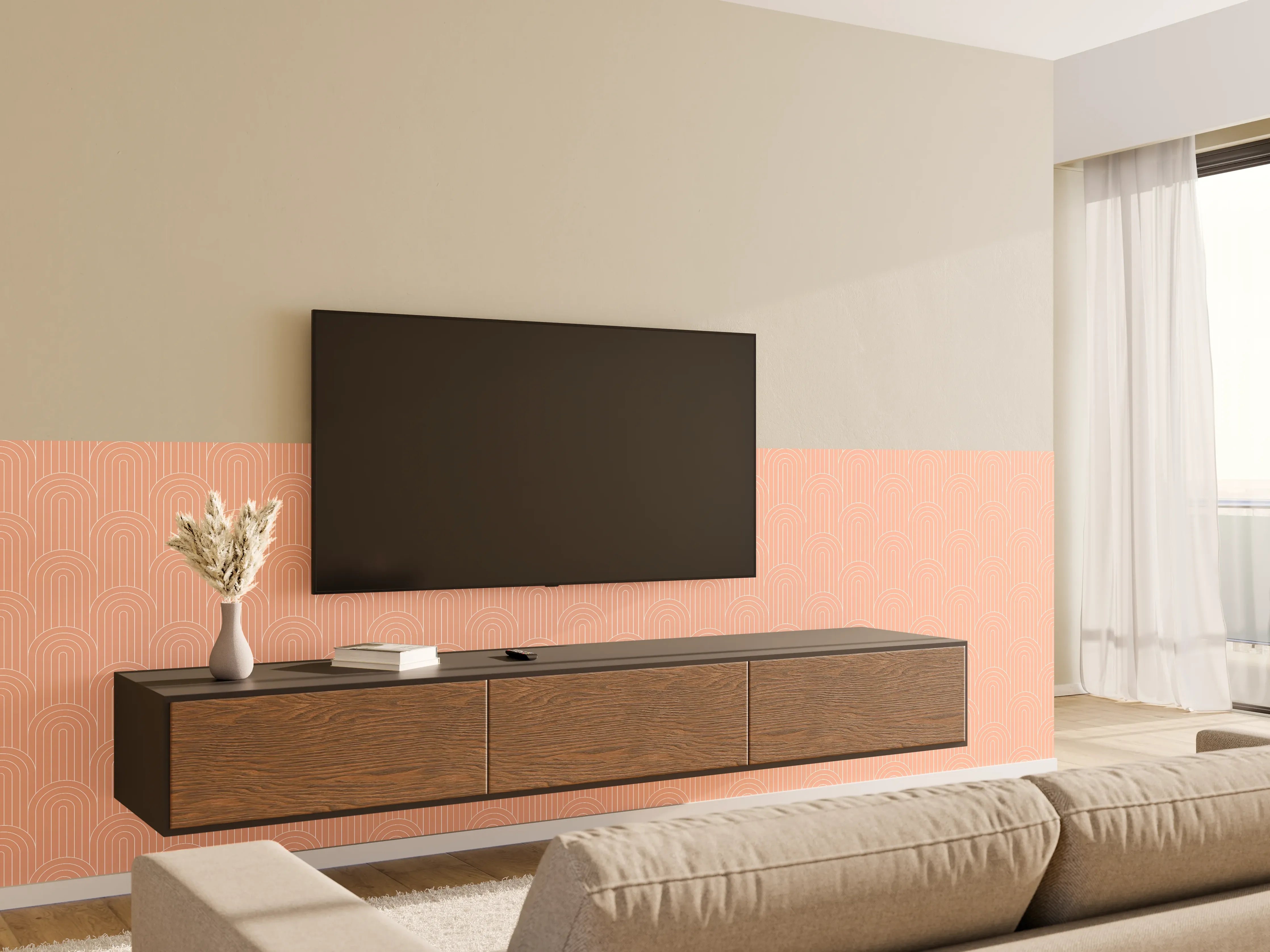 Wandverkleidung Wohnzimmer - Elegantes Motiv mit warmen Farbtönen