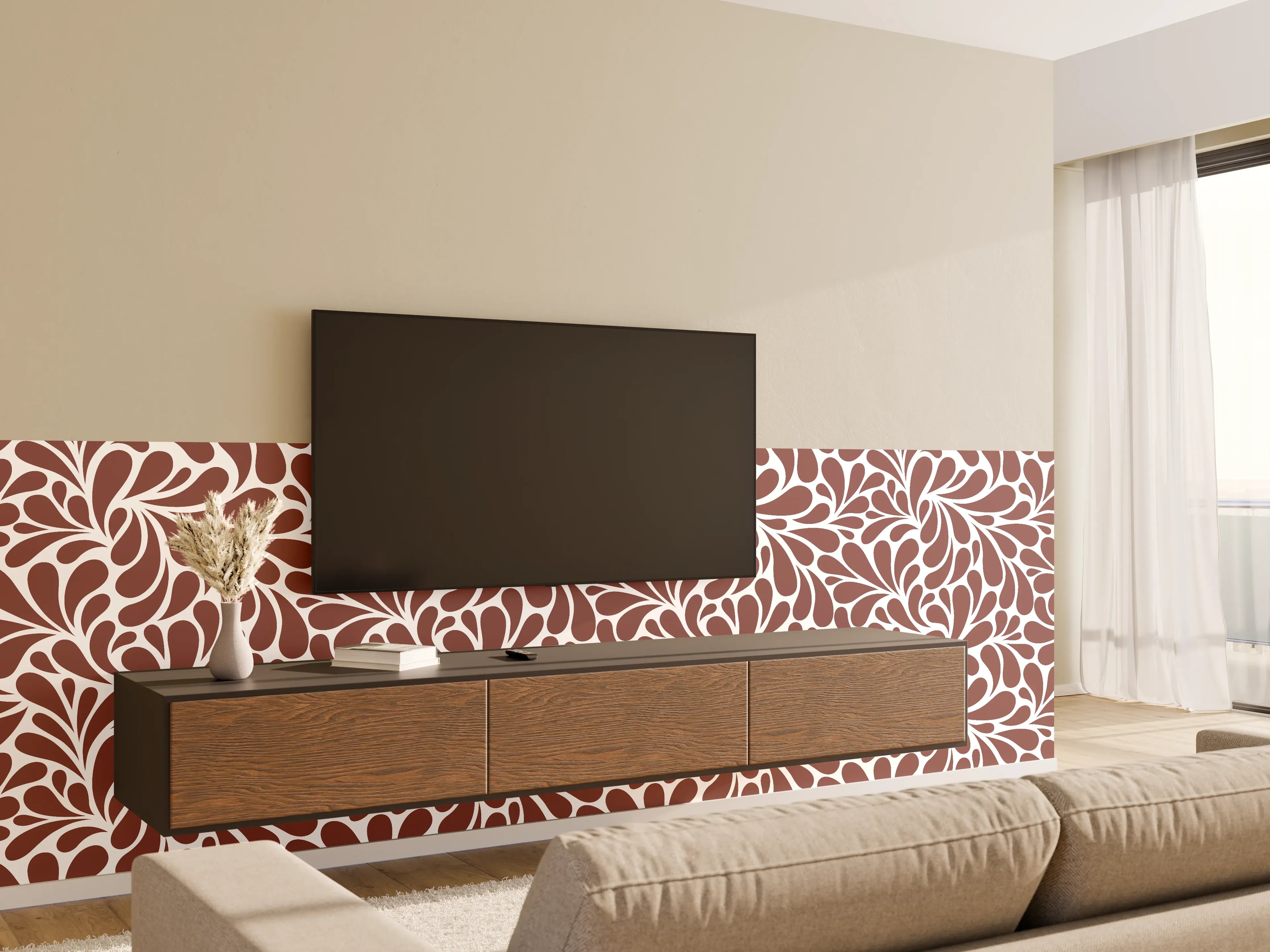 Wandverkleidung Wohnzimmer - Elegantes Muster in Braun und Weiß