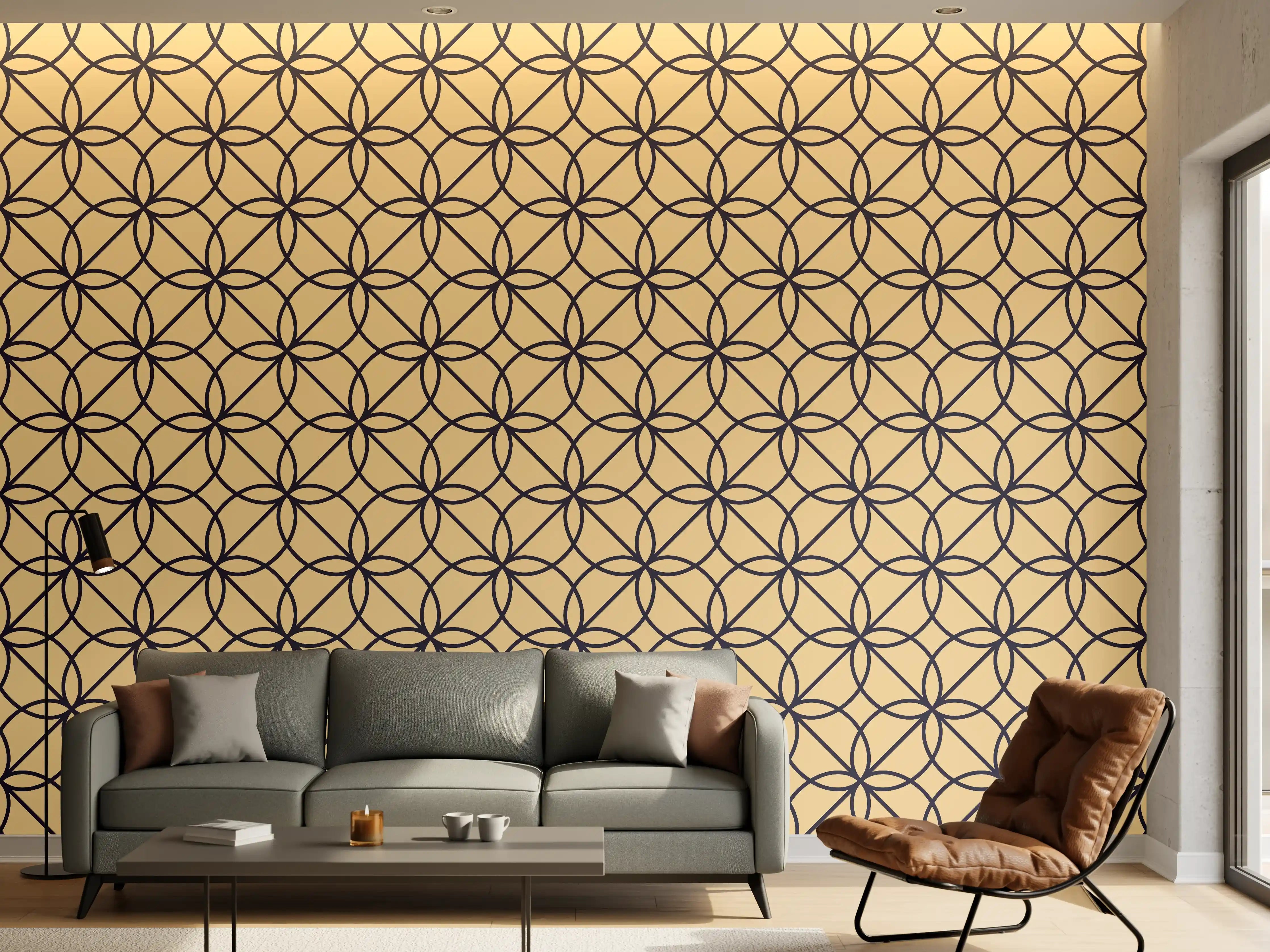 Wandverkleidung Wohnzimmer - Elegantes Muster in Gold und Schwarz