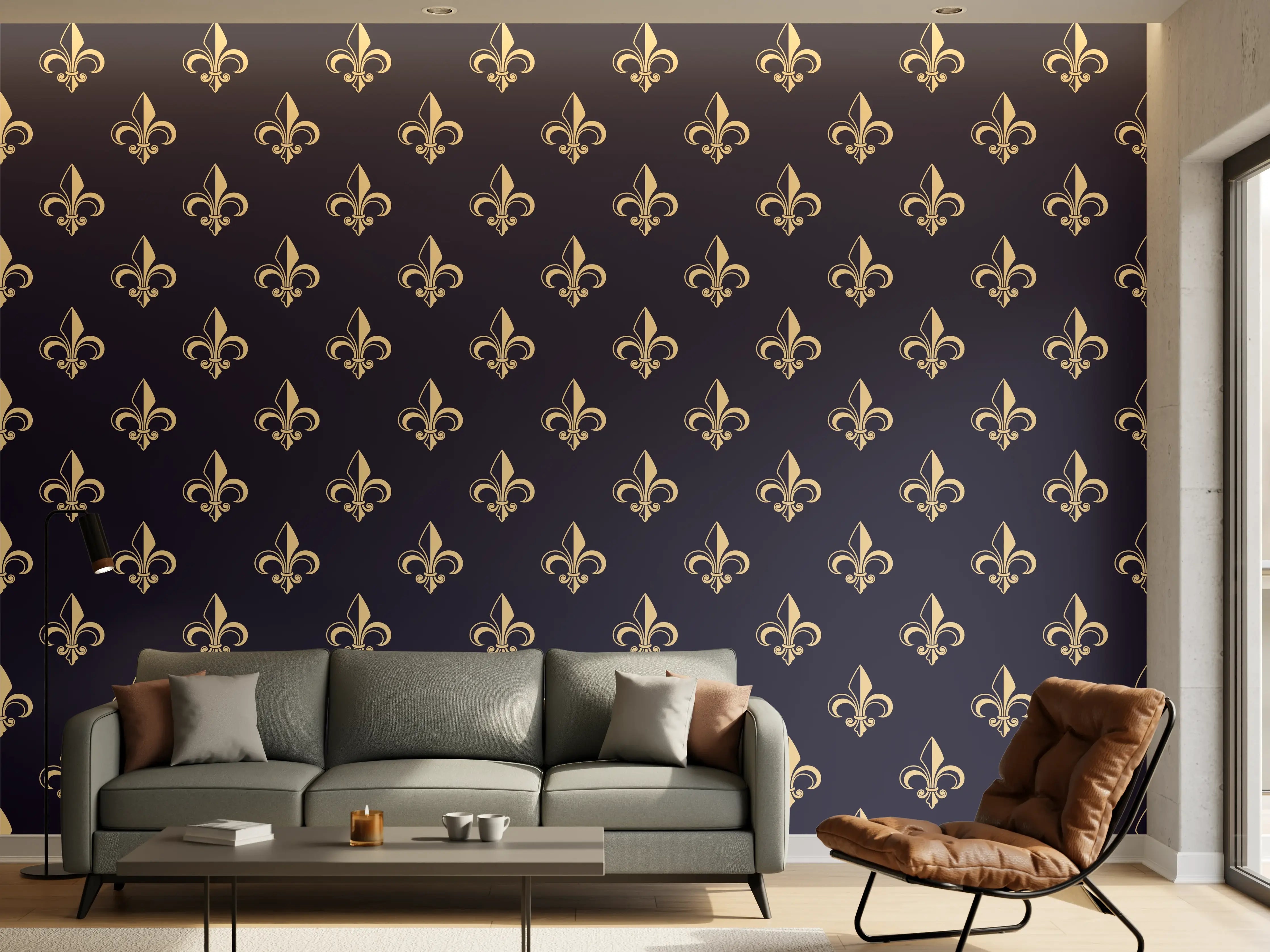Wandverkleidung Wohnzimmer - Elegantes Muster in dunklem Hintergrund