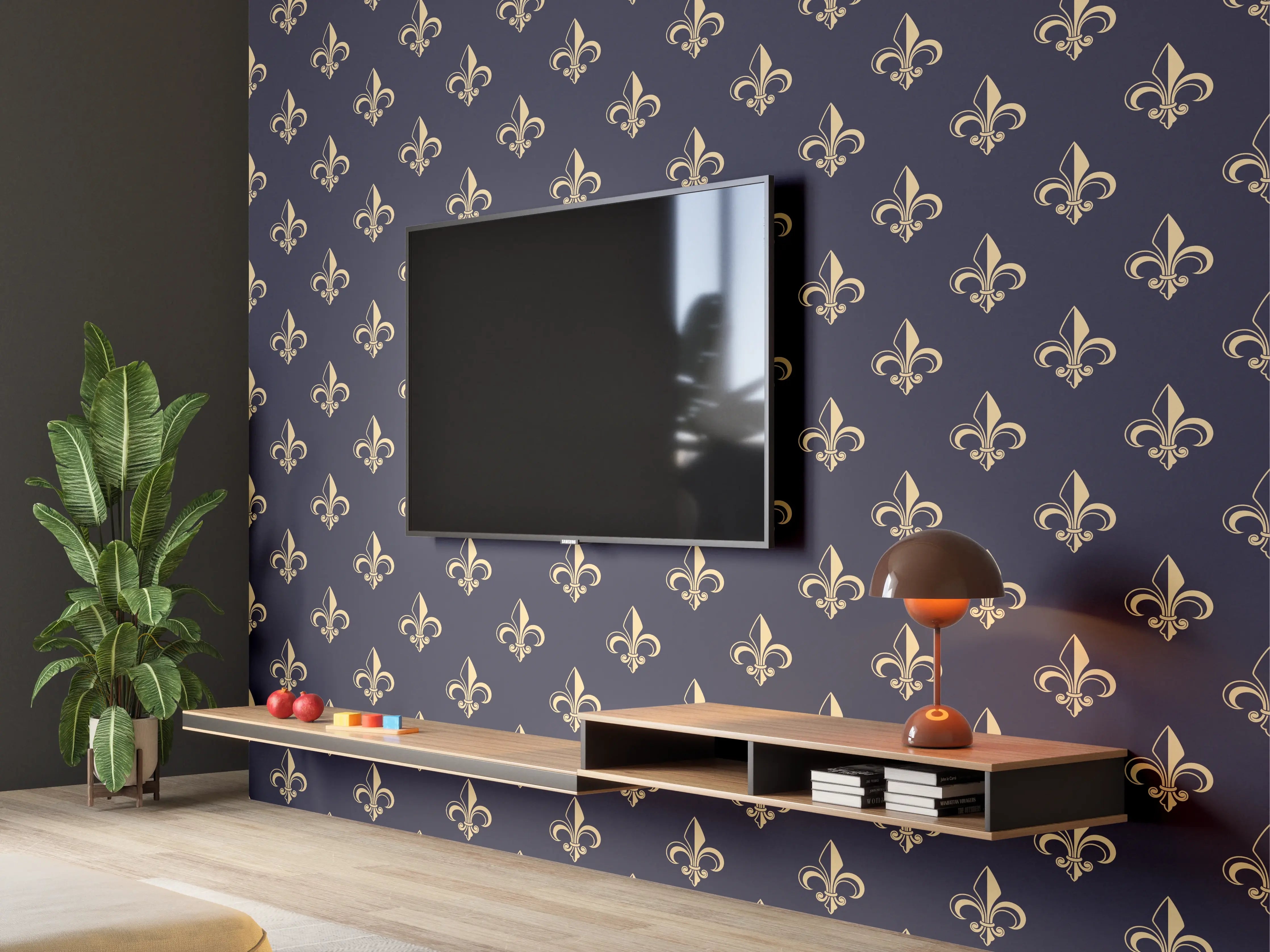 Wandverkleidung Wohnzimmer - Elegantes Muster in dunklem Hintergrund