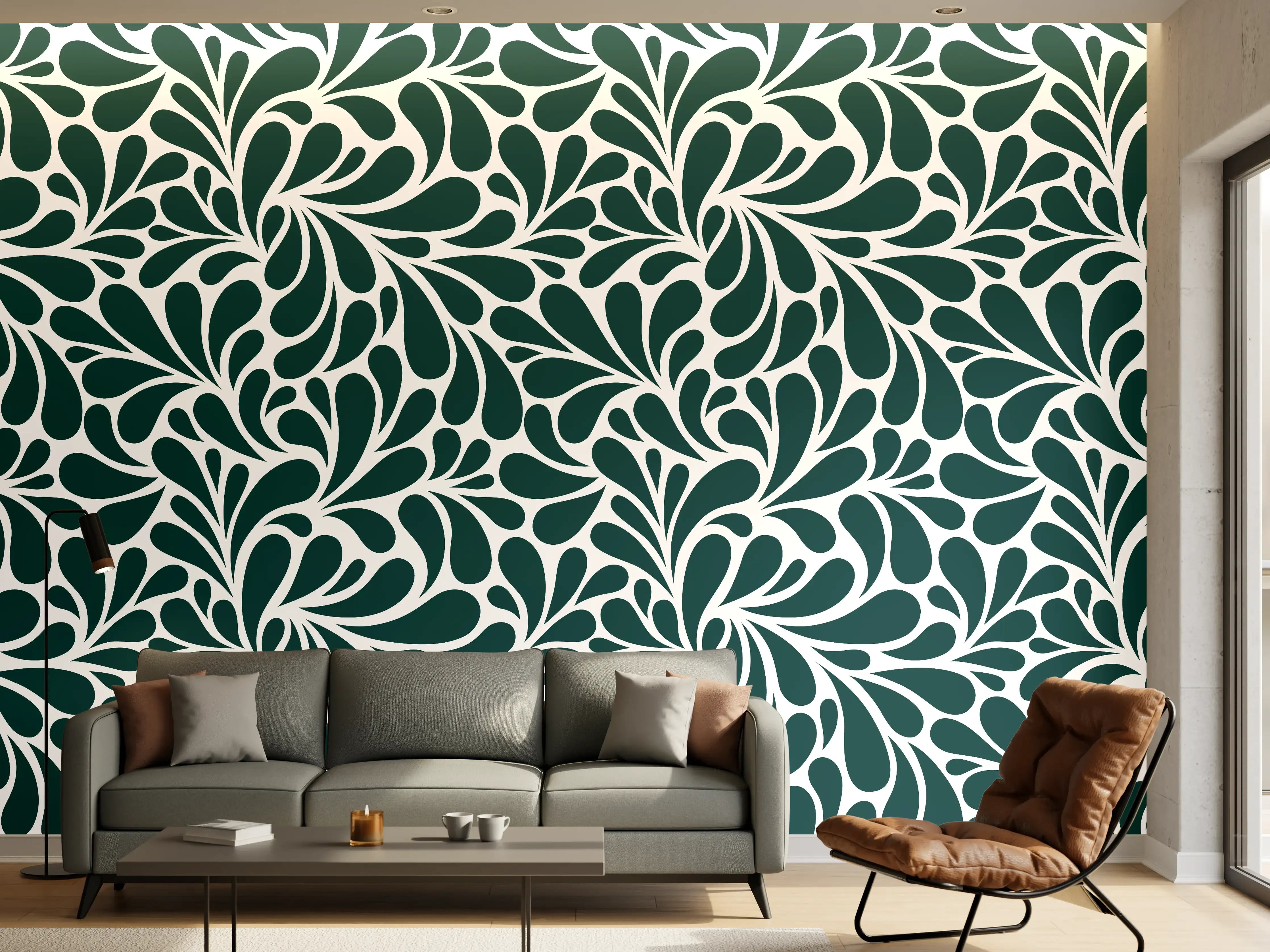 Wandverkleidung Wohnzimmer - Elegantes Ornamentmuster in Dunkeltönen