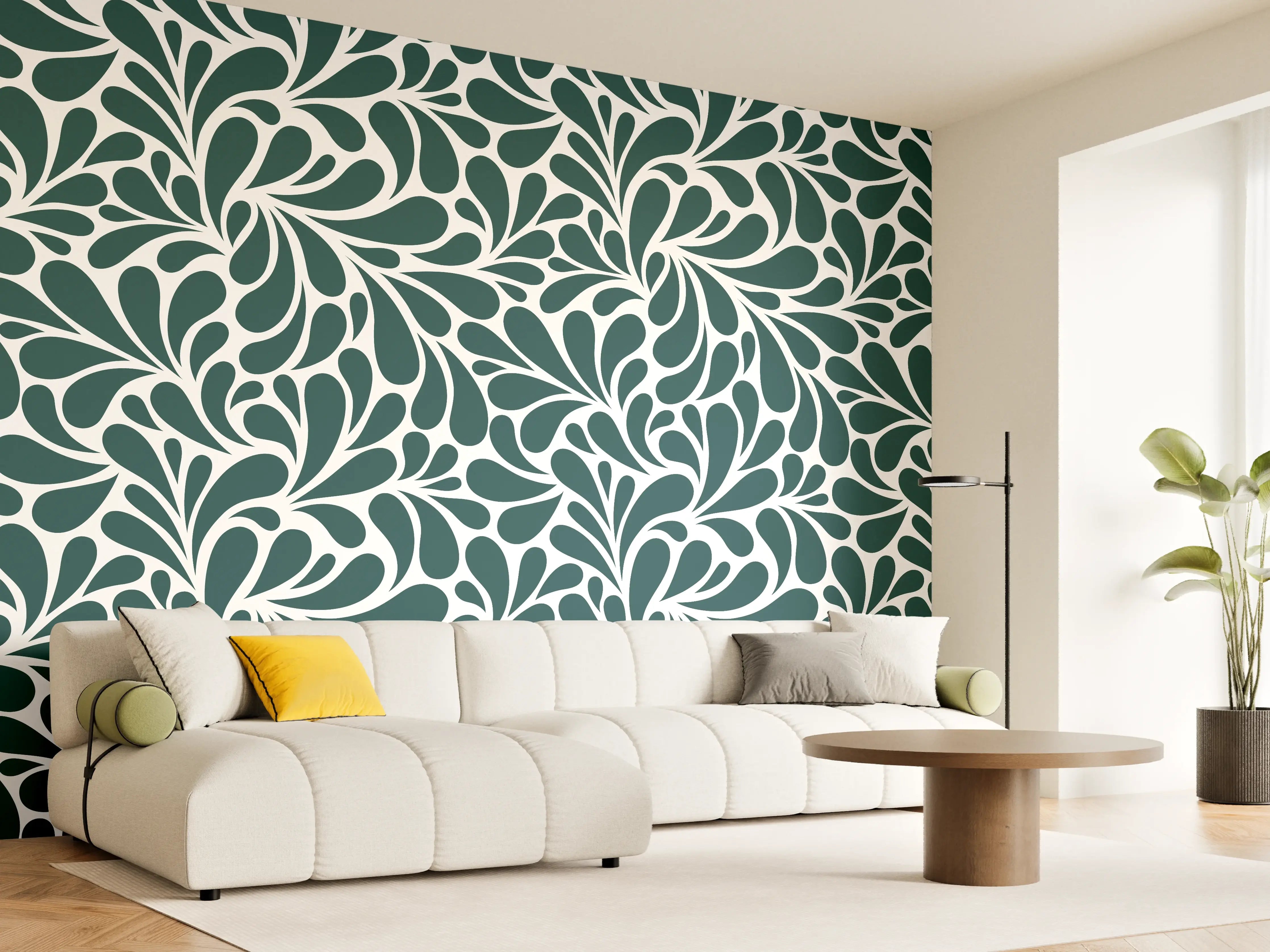 Wandverkleidung Wohnzimmer - Elegantes Ornamentmuster in Dunkeltönen
