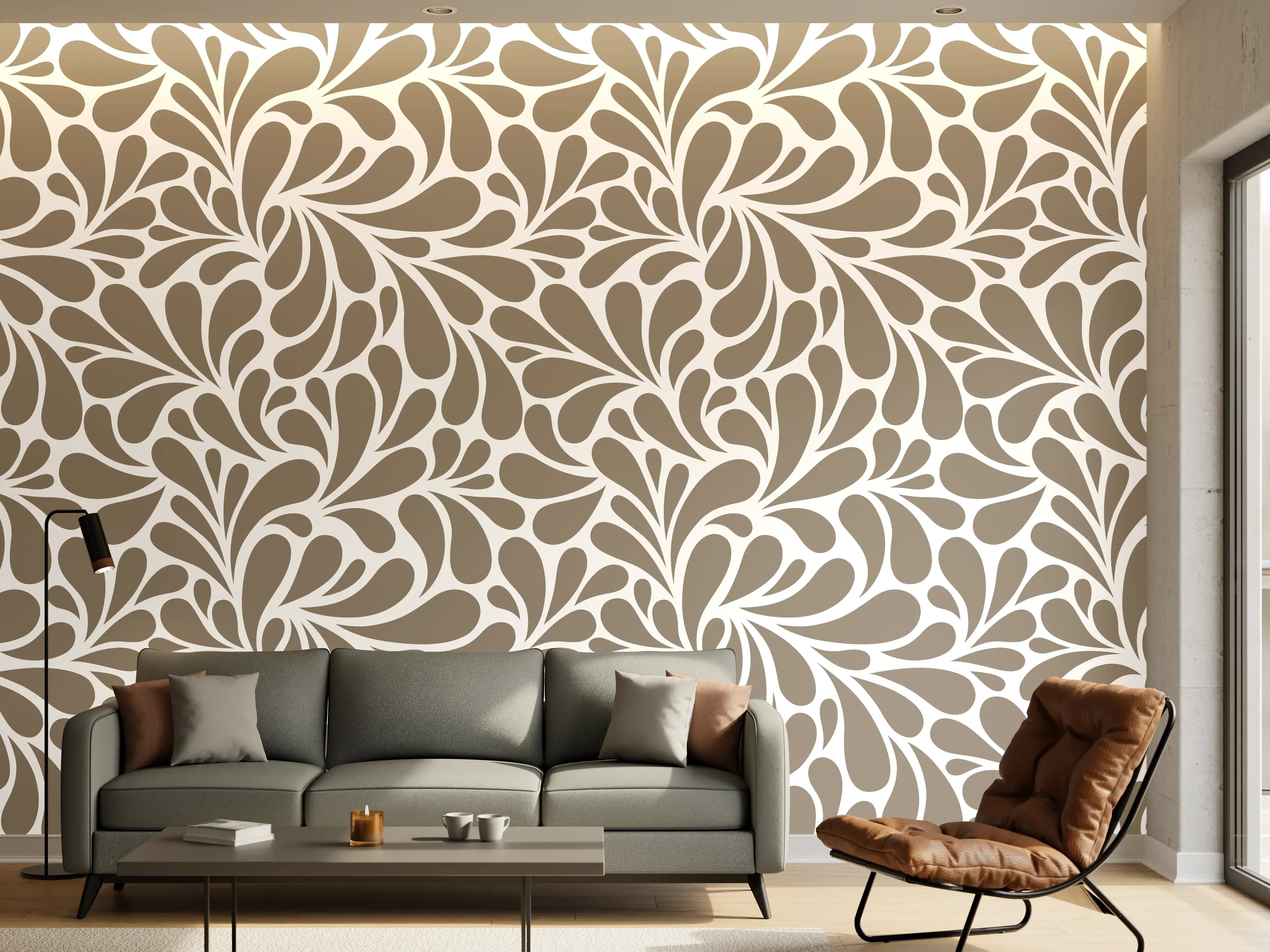 Wandverkleidung Wohnzimmer - Elegantes Ornamentmuster in Neutralfarben