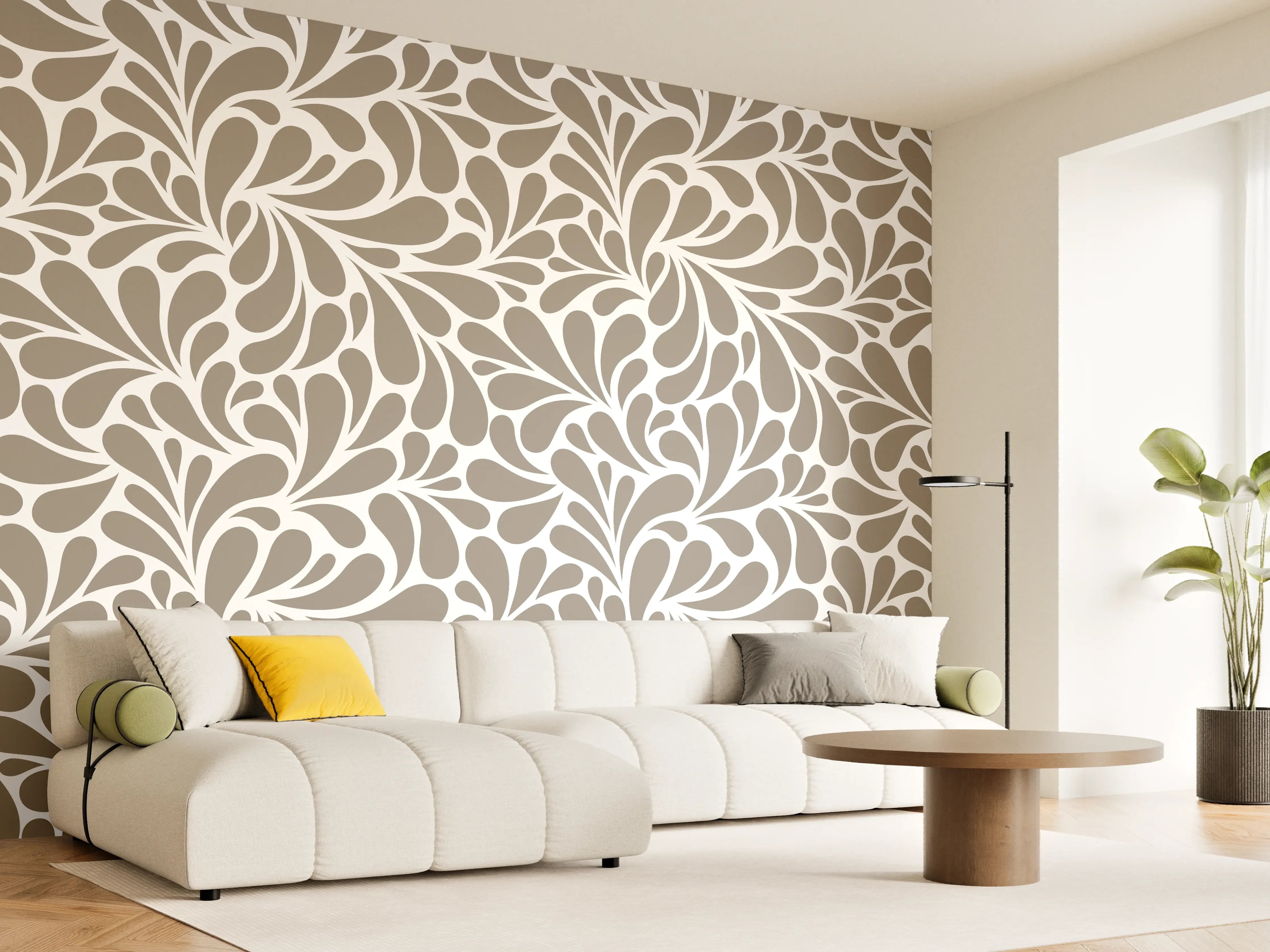 Wandverkleidung Wohnzimmer - Elegantes Ornamentmuster in Neutralfarben