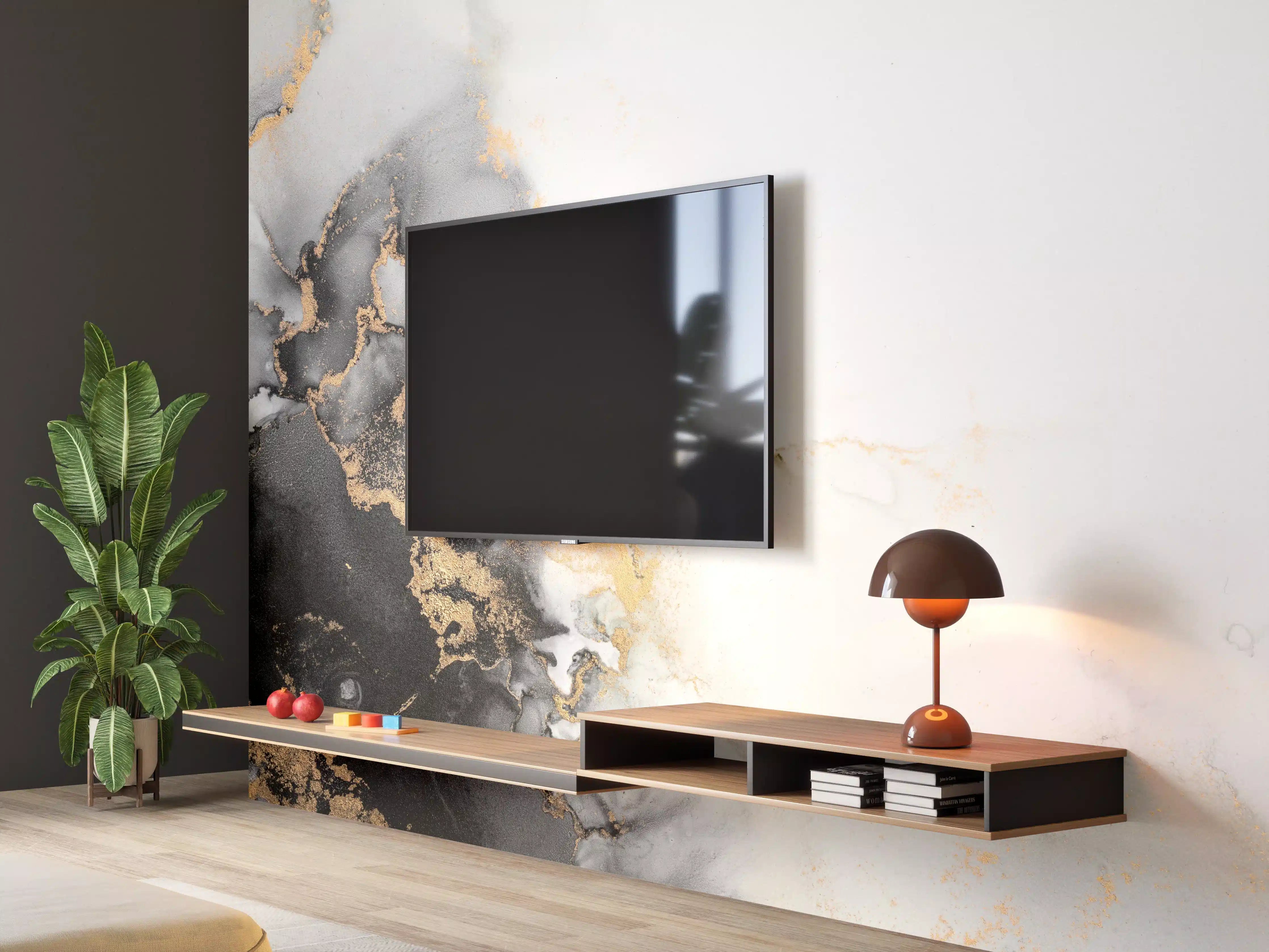 Wandverkleidung Wohnzimmer - Elegantes Schwarz-Gold-Marble-Design