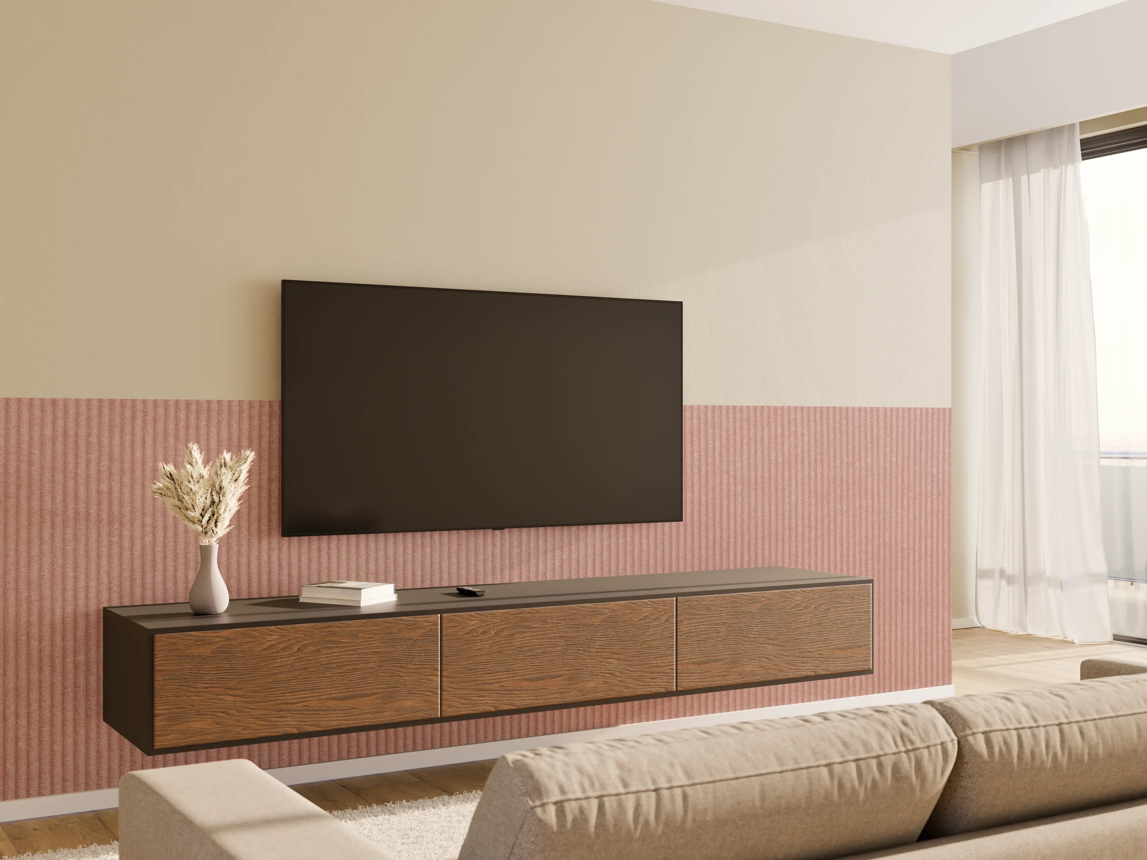 Wandverkleidung Wohnzimmer - Elegantes Textil in Rosa-Braun-Tönen