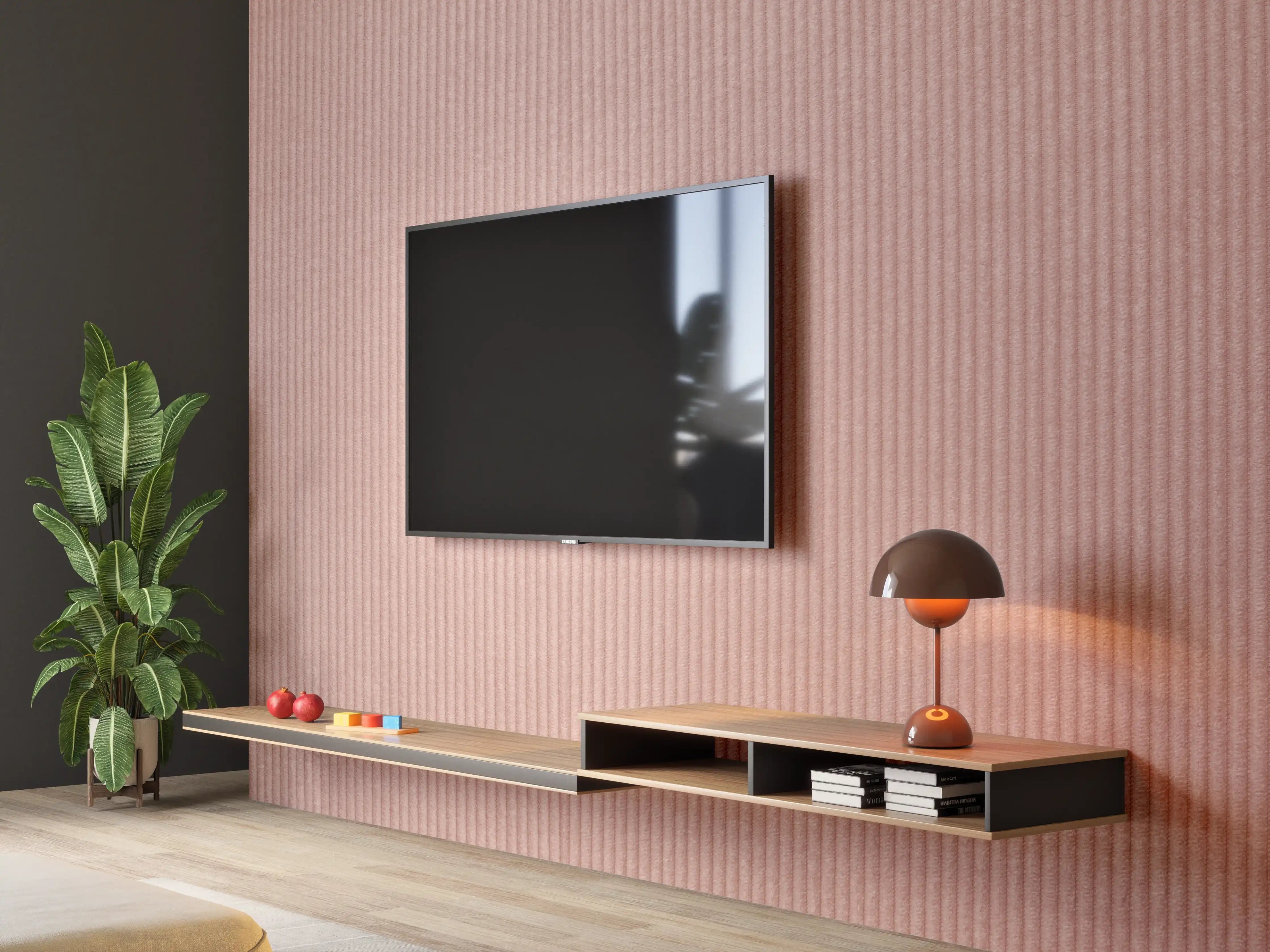 Wandverkleidung Wohnzimmer - Elegantes Textil in Rosa-Braun-Tönen