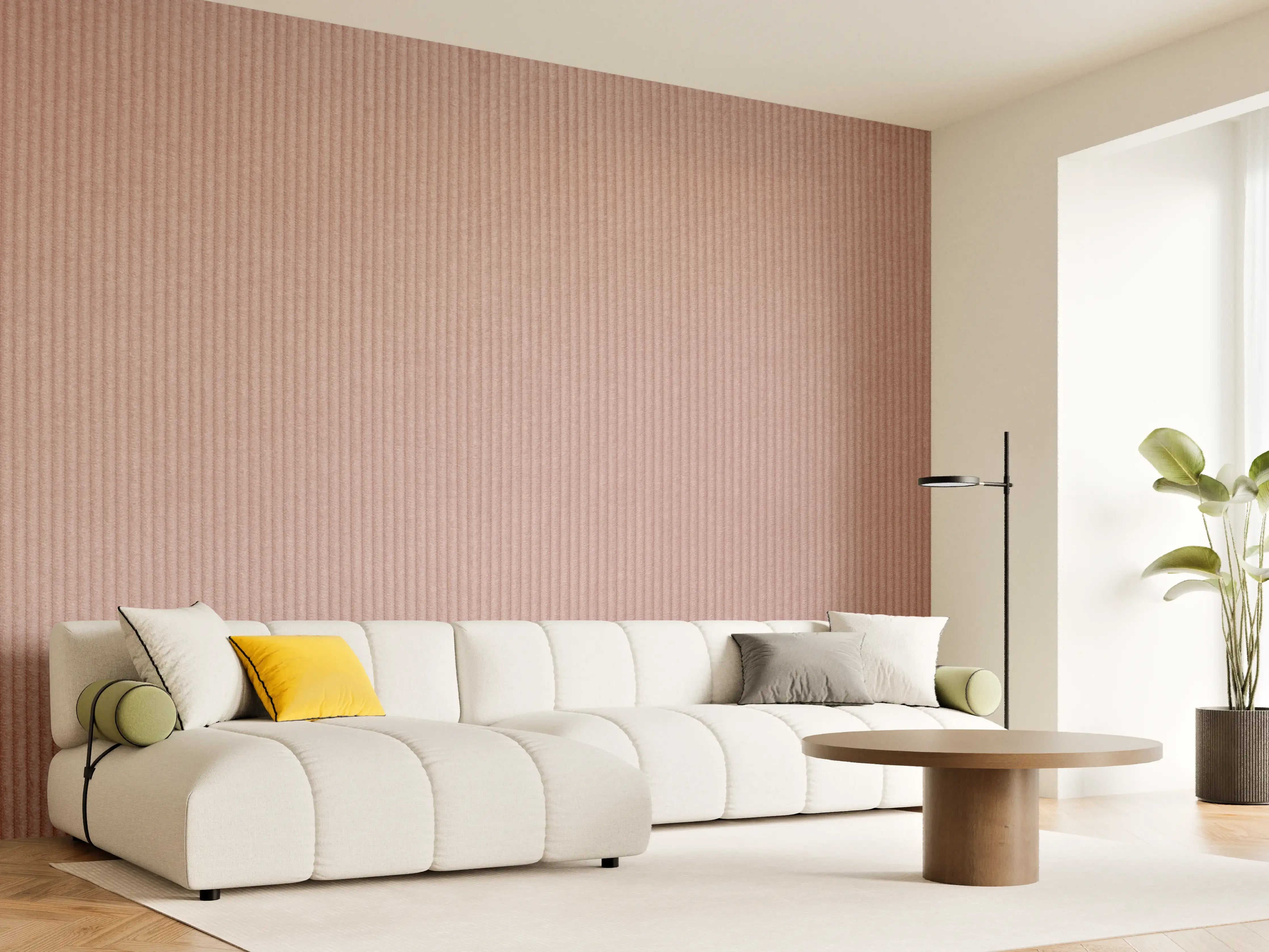 Wandverkleidung Wohnzimmer - Elegantes Textil in Rosa-Braun-Tönen