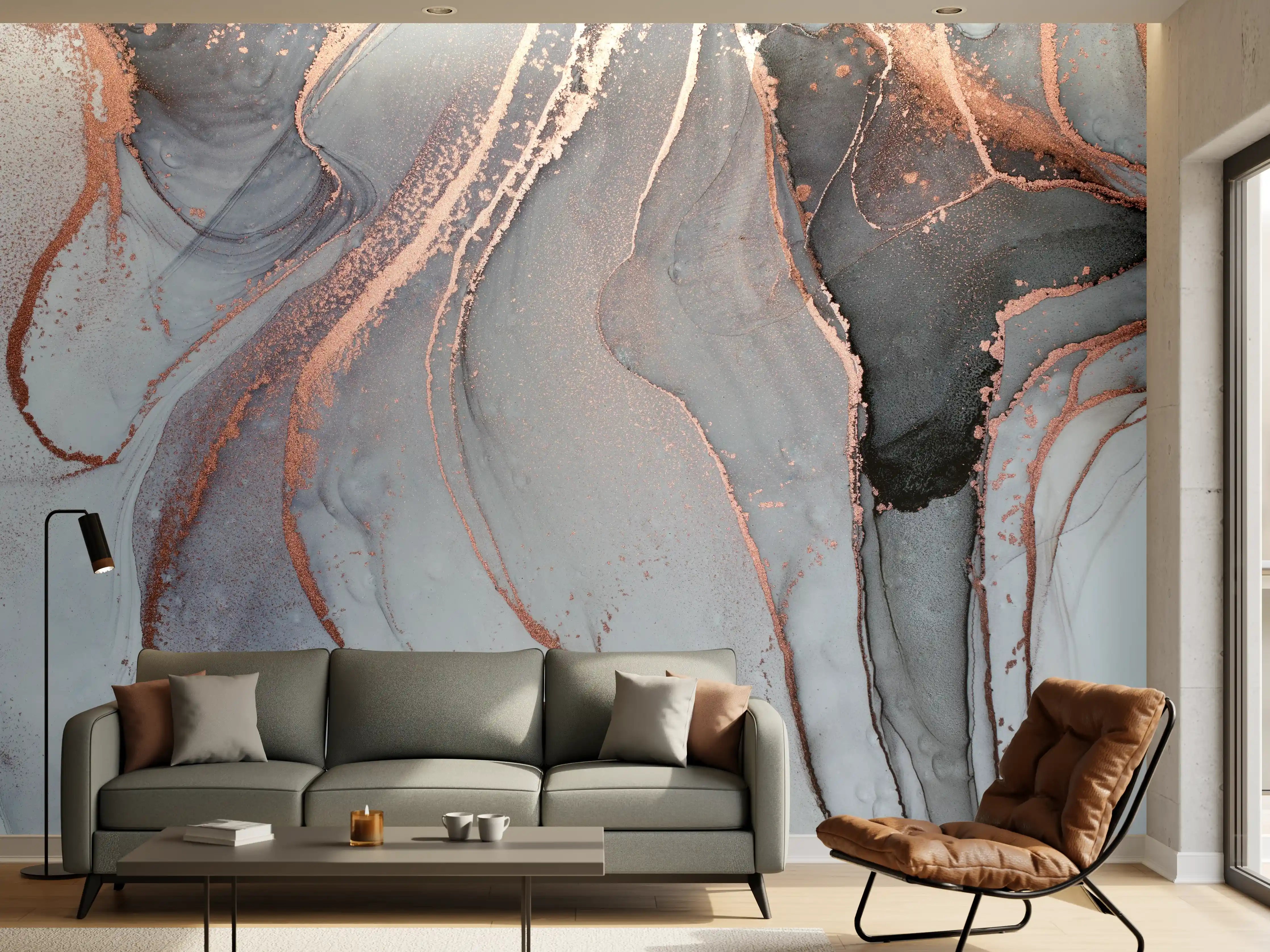 Wandverkleidung Wohnzimmer - Elegantes abstraktes Wandbild mit Grau- und Rosé-Tönen