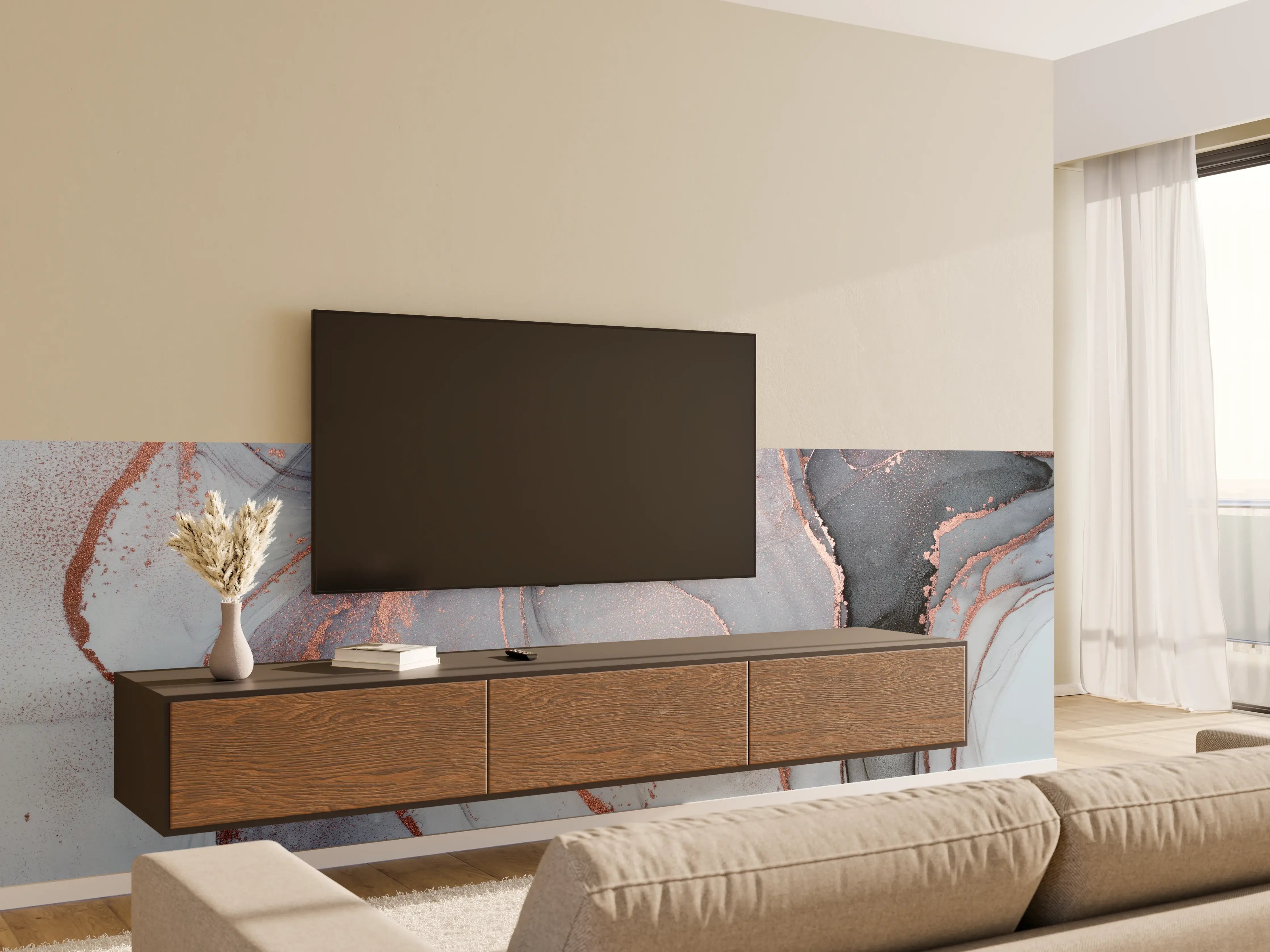 Wandverkleidung Wohnzimmer - Elegantes abstraktes Wandbild mit Grau- und Rosé-Tönen